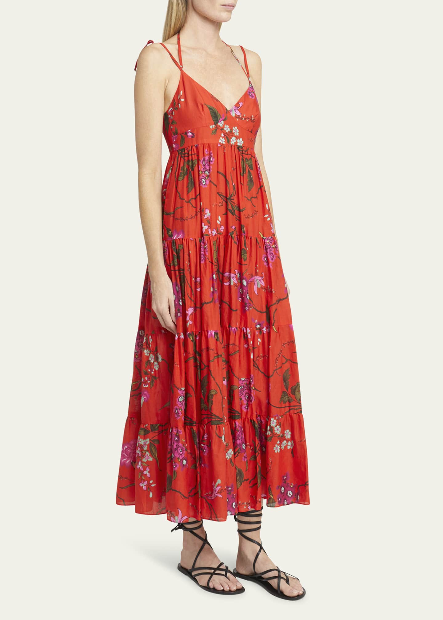 Erdem Floral-Print Strappy Ties Tiered Midi Dress Image 4 of 5