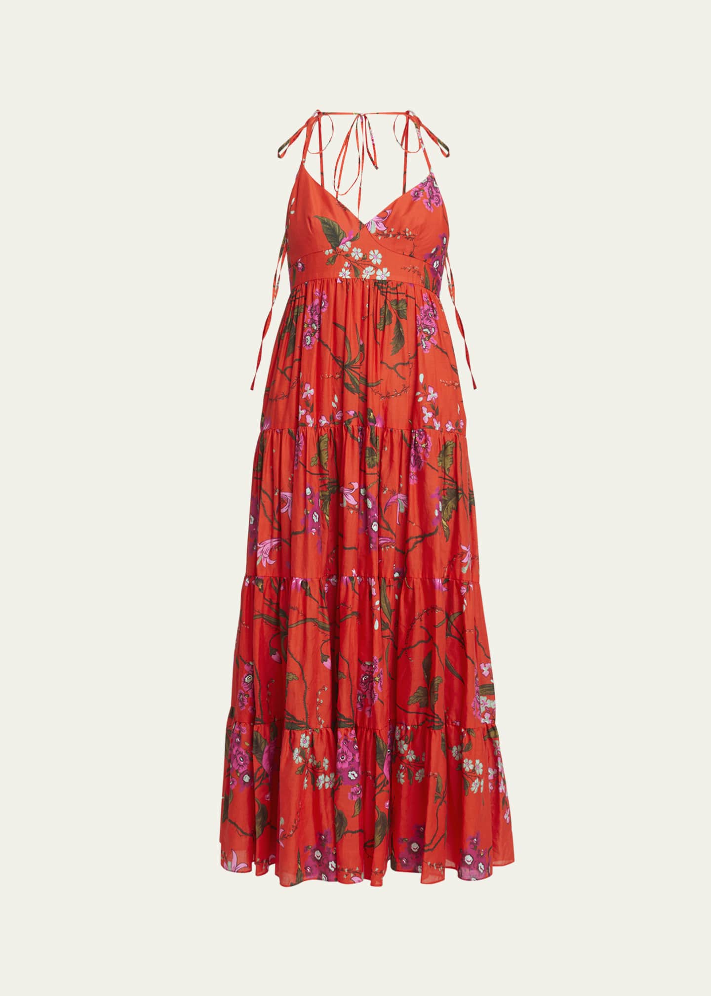 Erdem Floral-Print Strappy Ties Tiered Midi Dress Image 1 of 5
