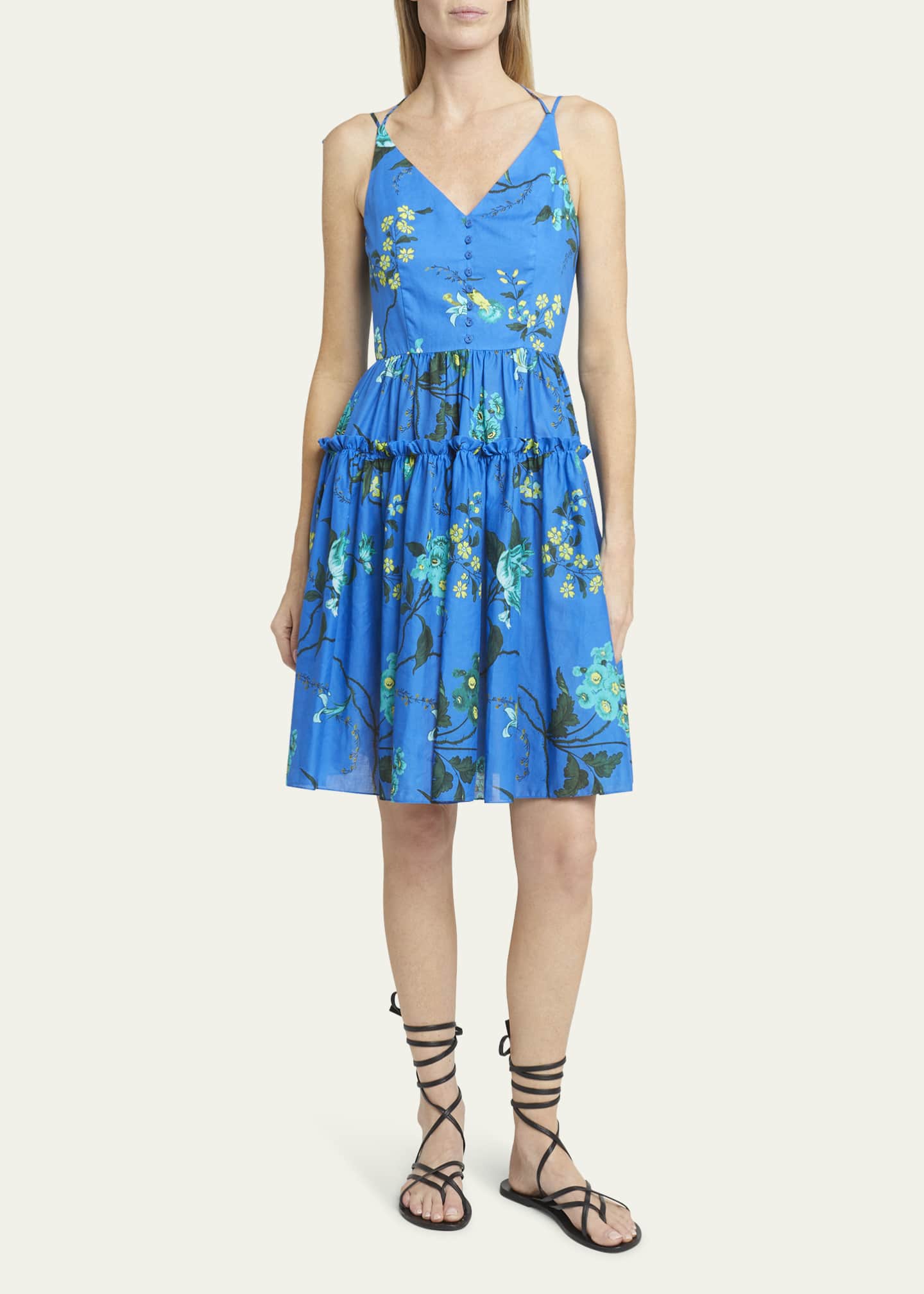 Erdem Floral-Print Tie-Straps Tiered Sleeveless Dress Image 2 of 5