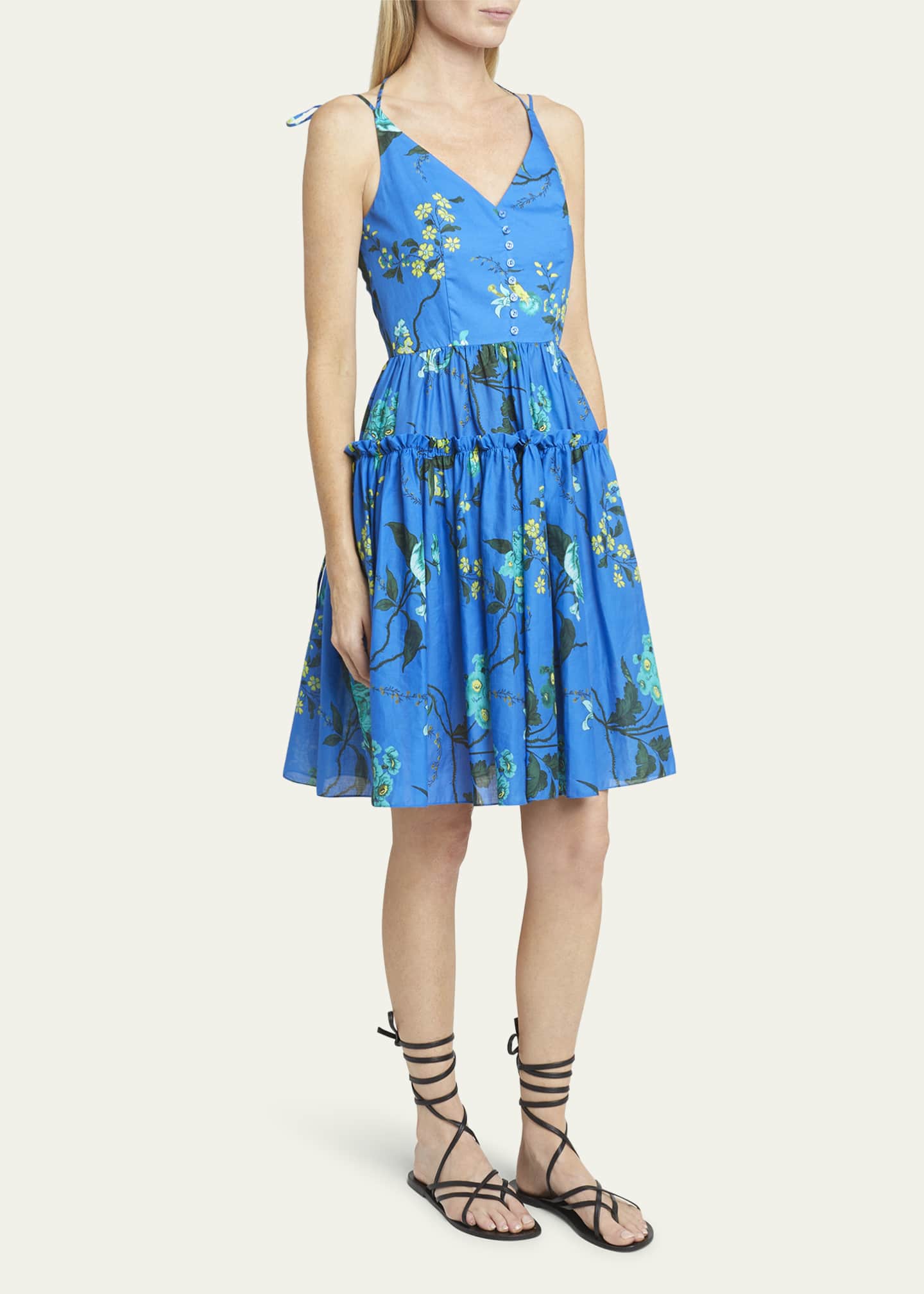 Erdem Floral-Print Tie-Straps Tiered Sleeveless Dress Image 4 of 5