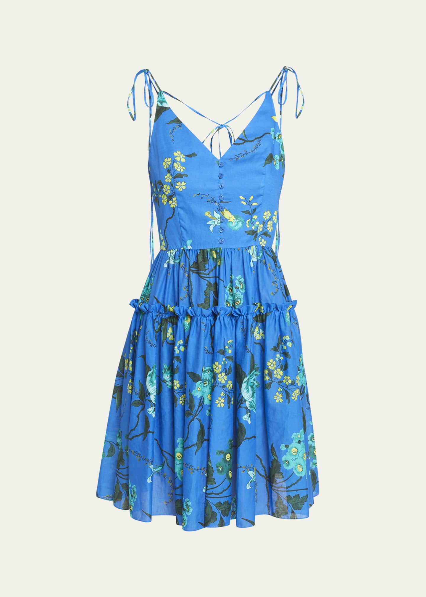 Erdem Floral-Print Tie-Straps Tiered Sleeveless Dress Image 1 of 5