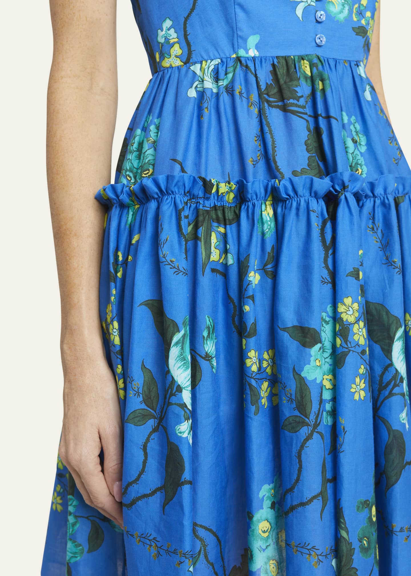 Erdem Floral-Print Tie-Straps Tiered Sleeveless Dress Image 5 of 5