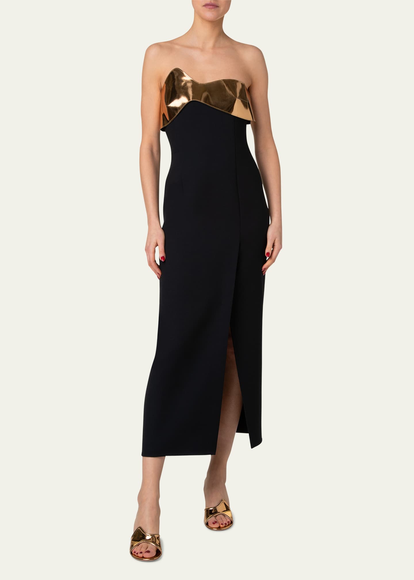 Akris Wool Cocktail Dress with Wave Leather Bust Image 2 of 5