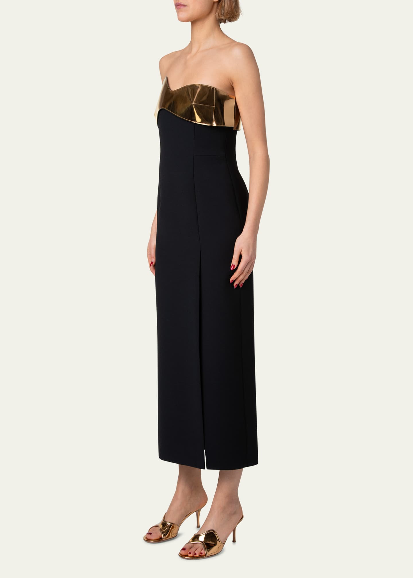 Akris Wool Cocktail Dress with Wave Leather Bust Image 4 of 5