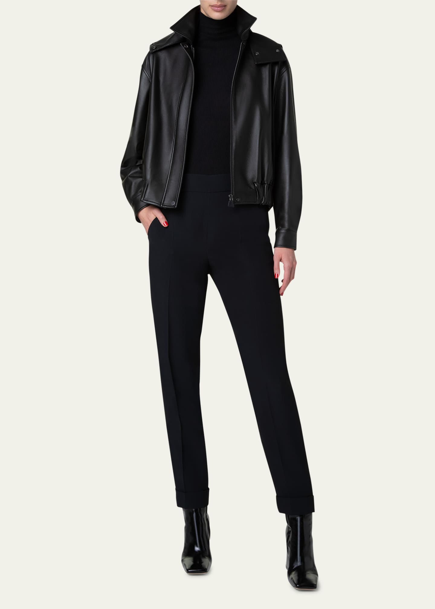 Akris Wanda Nappa Leather Hooded Bomber Jacket Image 2 of 5