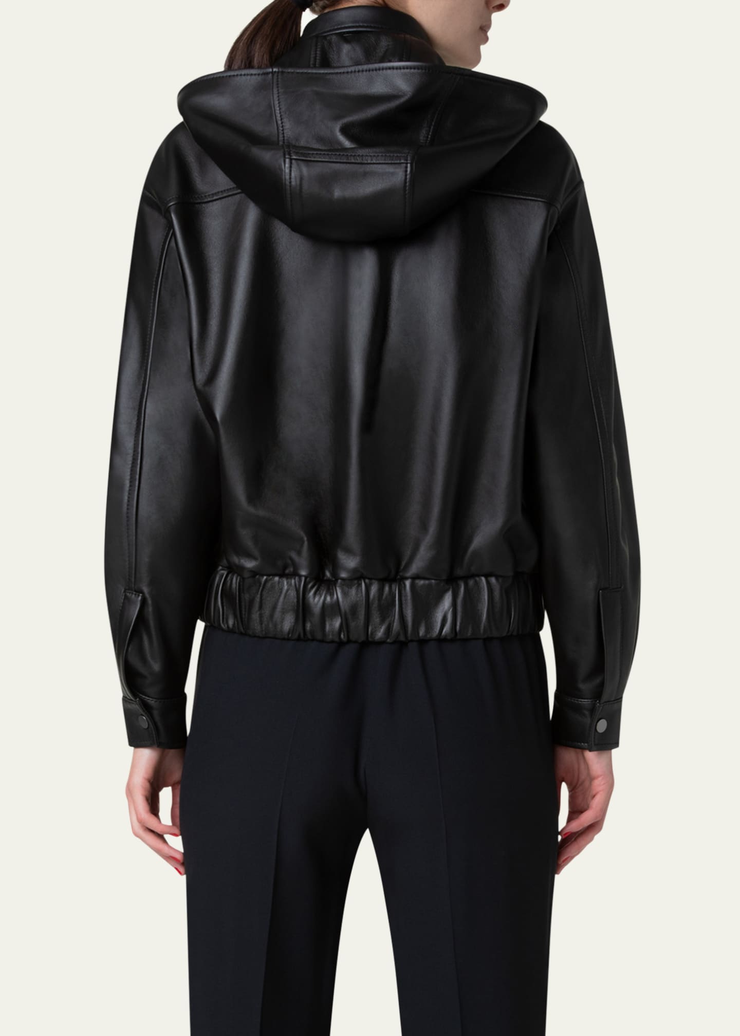 Akris Wanda Nappa Leather Hooded Bomber Jacket Image 3 of 5