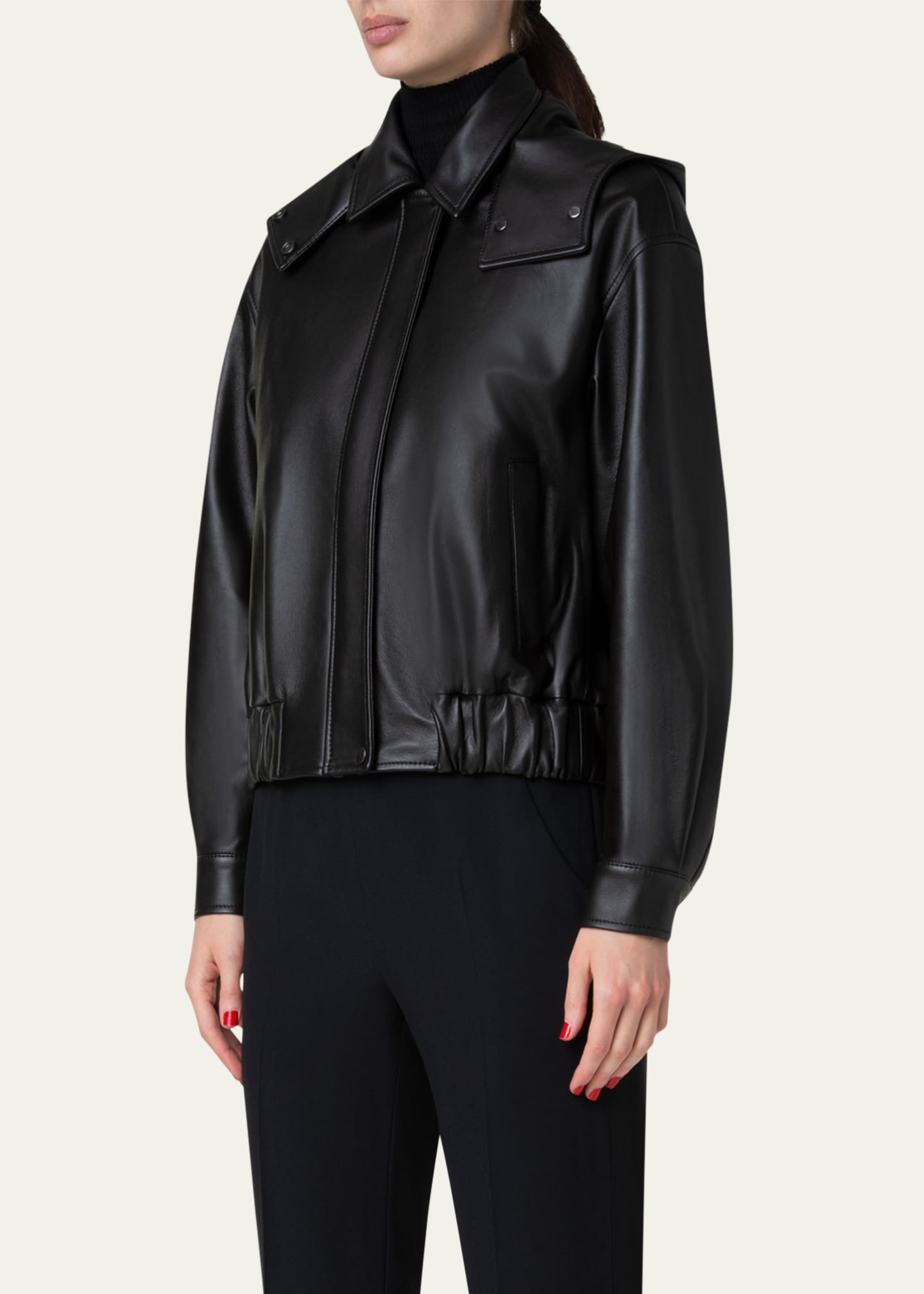 Akris Wanda Nappa Leather Hooded Bomber Jacket Image 4 of 5