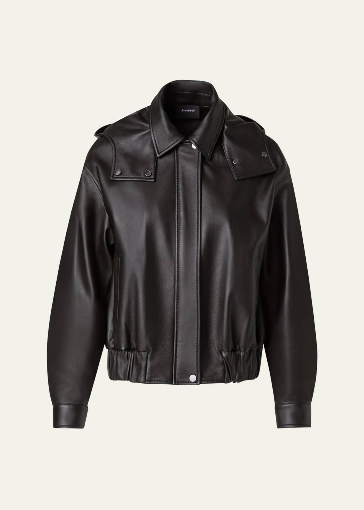 Akris Wanda Nappa Leather Hooded Bomber Jacket Image 1 of 5