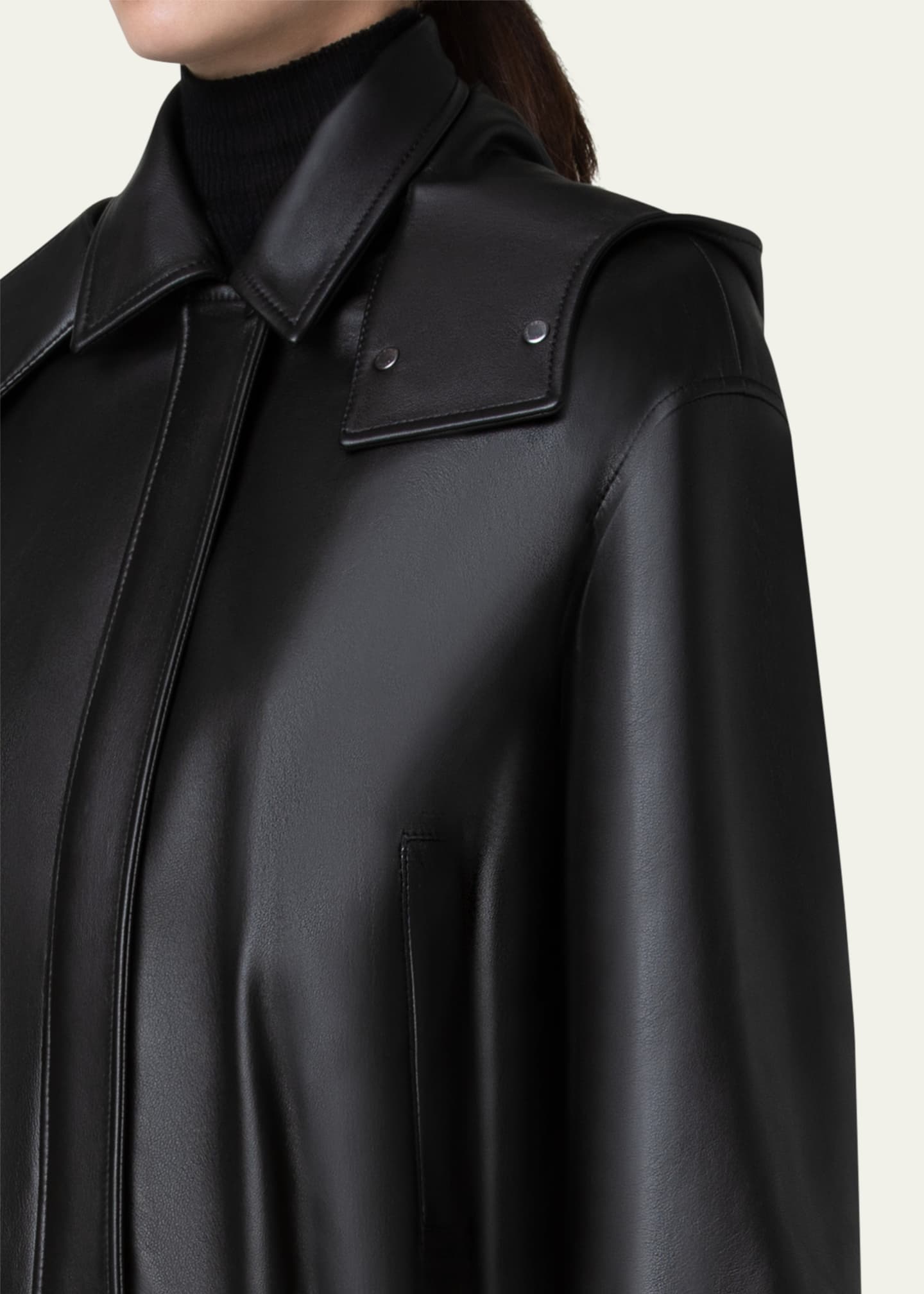 Akris Wanda Nappa Leather Hooded Bomber Jacket Image 5 of 5