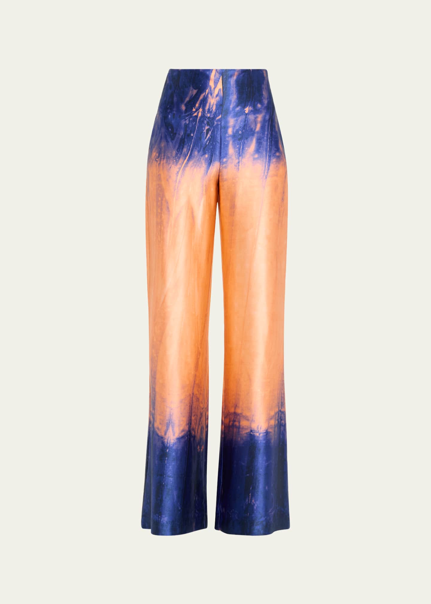Silvia Tcherassi Andie Tie Dye Silk Wide Leg Pants Mediterranean Coral Blue