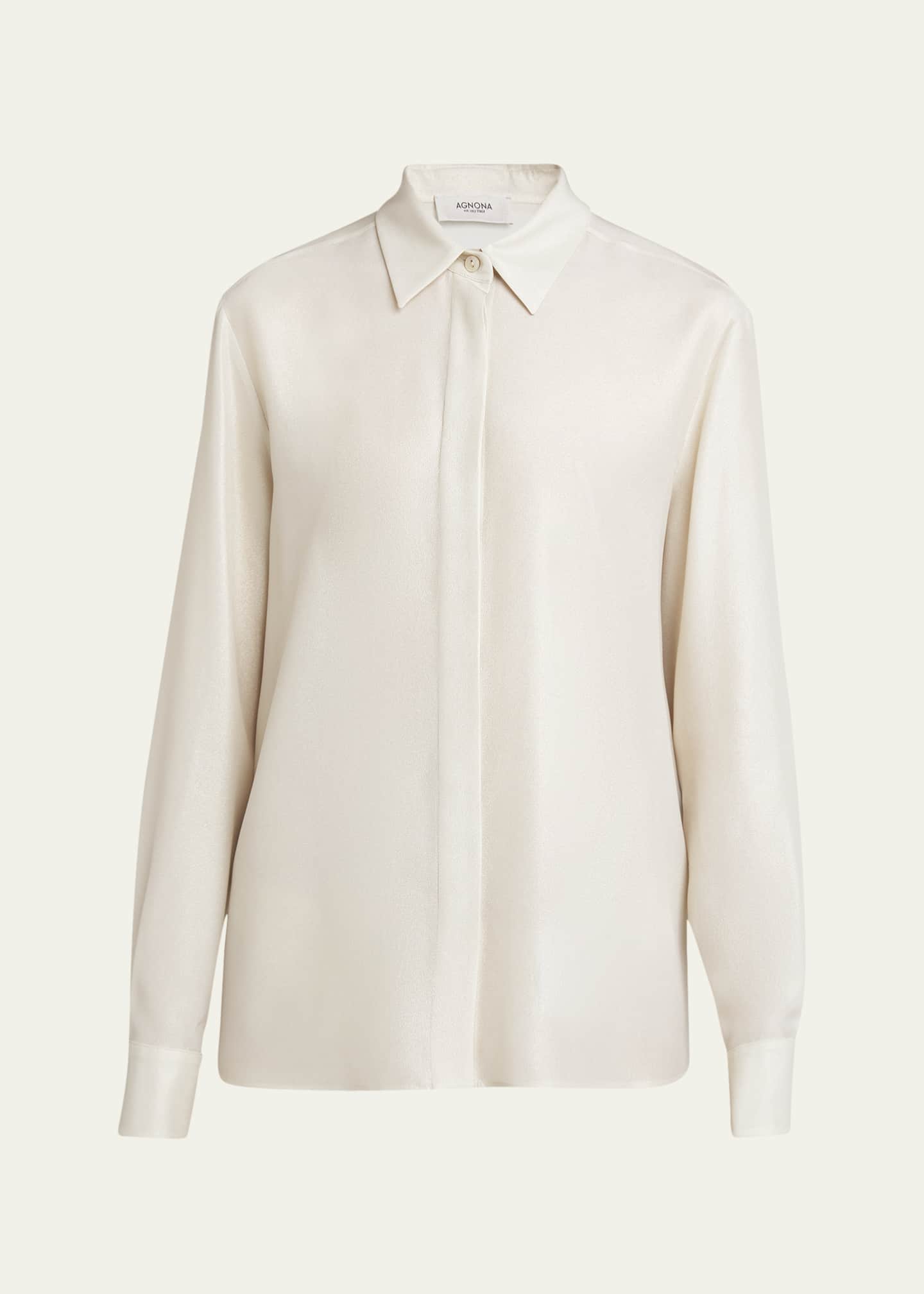 Agnona Button Down Brilliance Silk Blouse Image 1 of 5