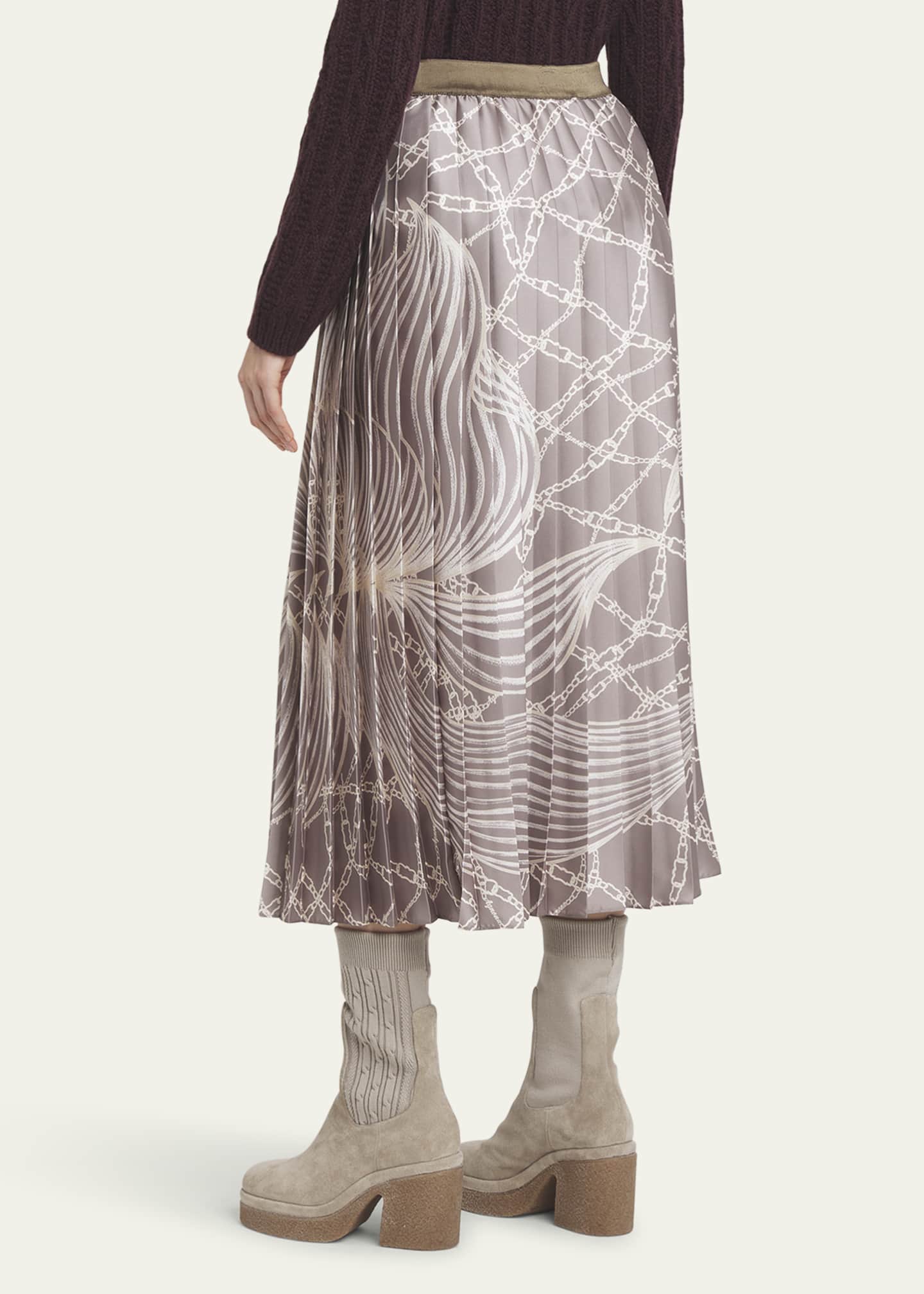 Agnona Feather Chain Print Pleated Midi Skirt Image 3 of 5