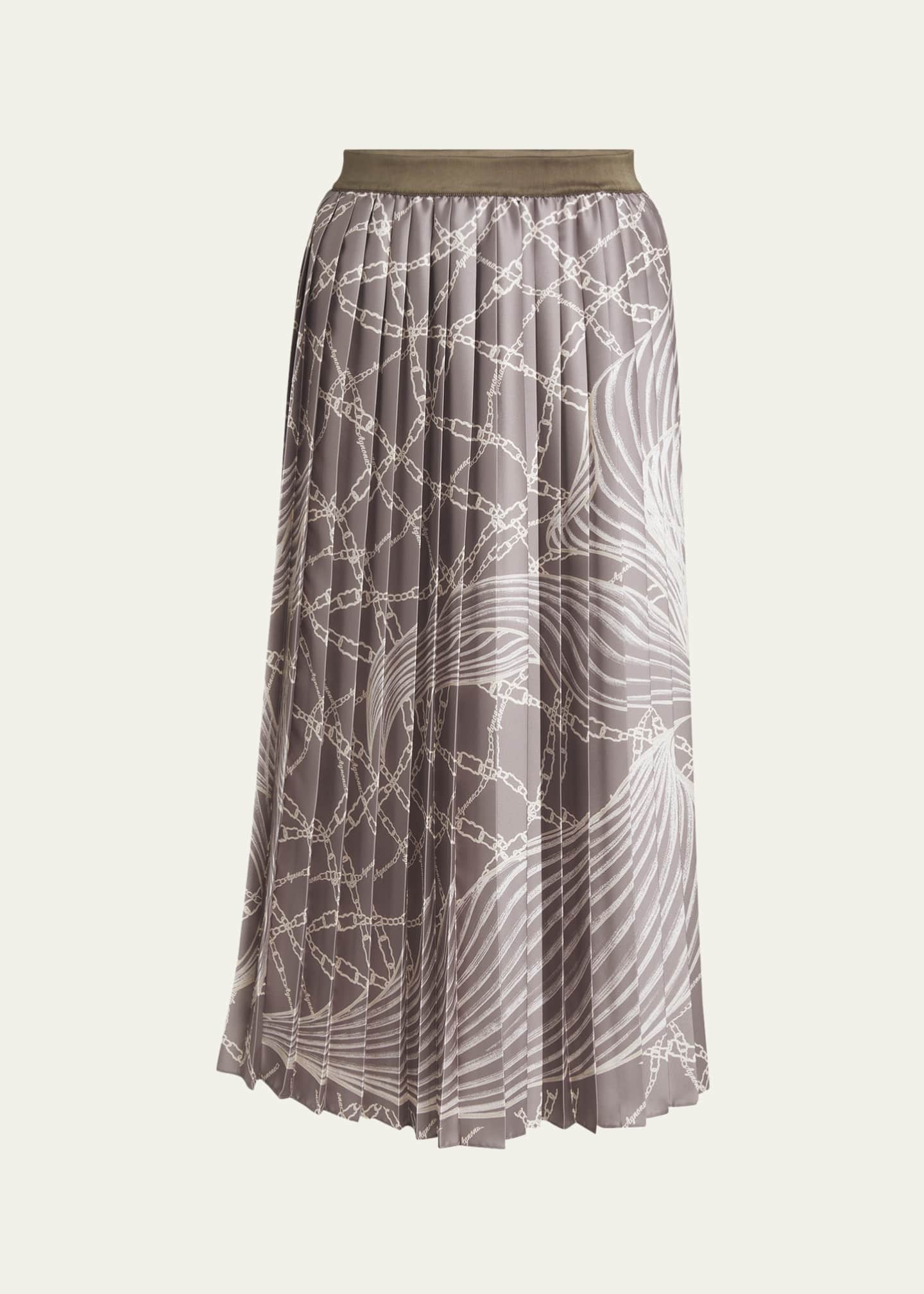 Agnona Feather Chain Print Pleated Midi Skirt Image 1 of 5