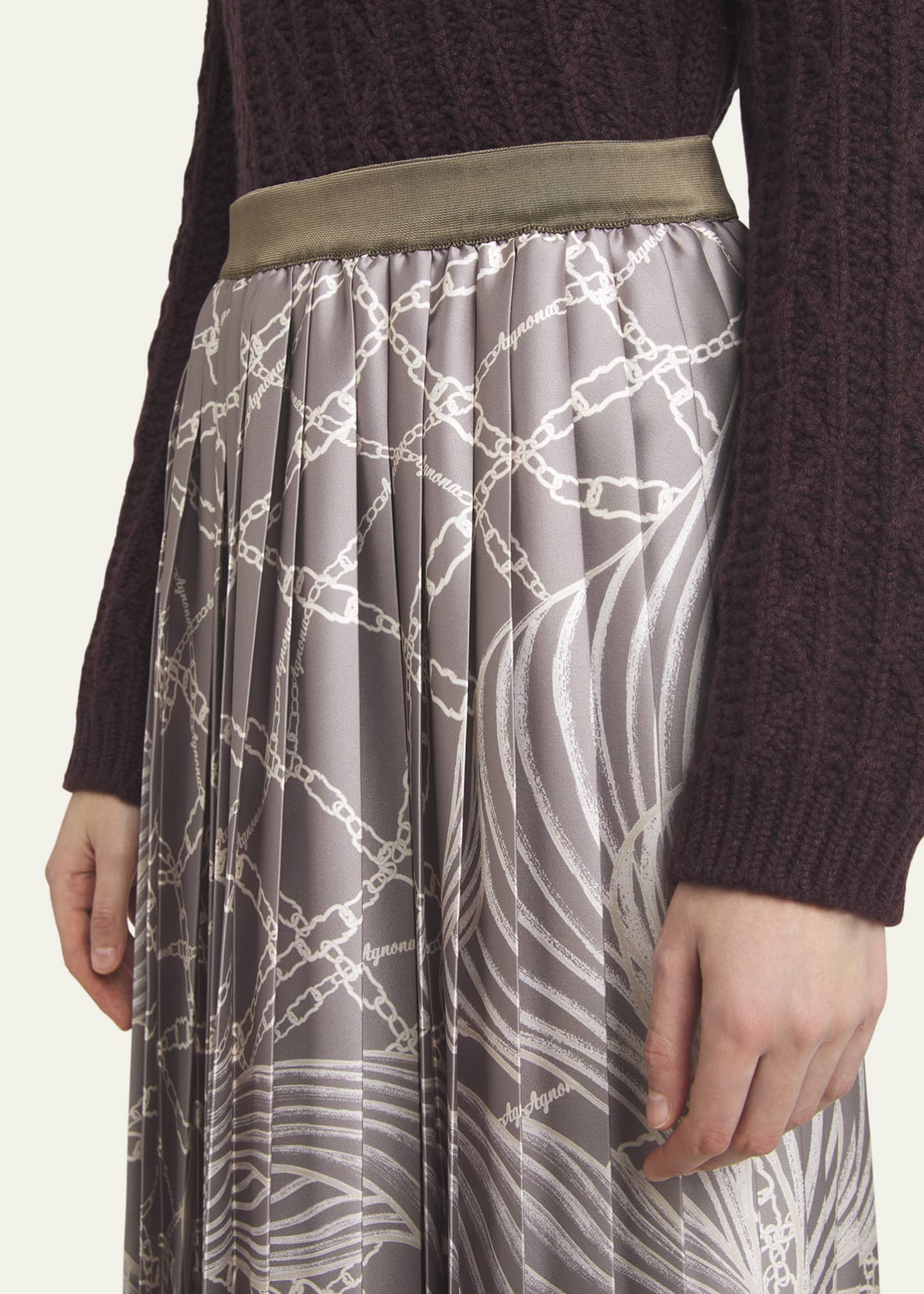 Agnona Feather Chain Print Pleated Midi Skirt Image 5 of 5