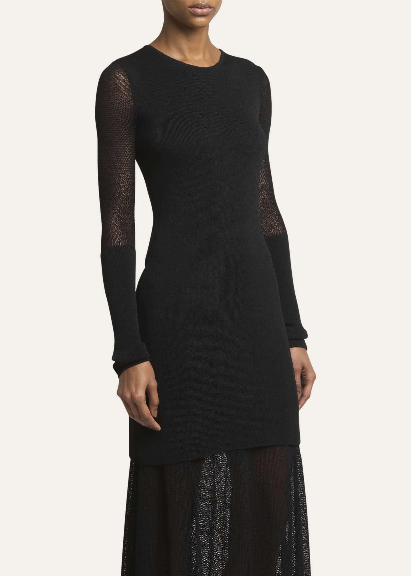 Proenza Schouler Anita Long-Sleeve Sheer Open-Knit Layered Maxi Dress ...