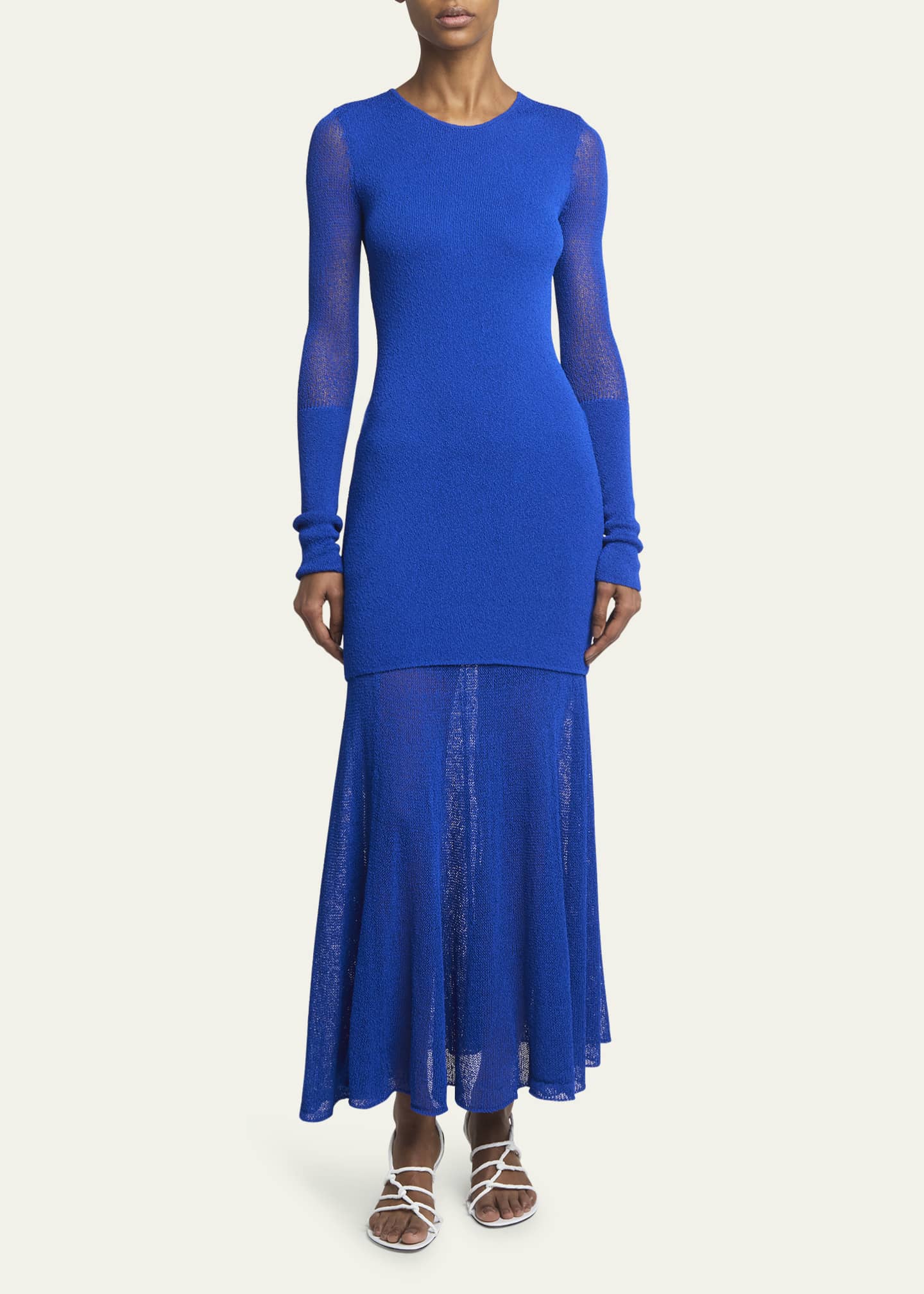 Proenza Schouler Anita Long-Sleeve Sheer Open-Knit Layered Maxi Dress ...