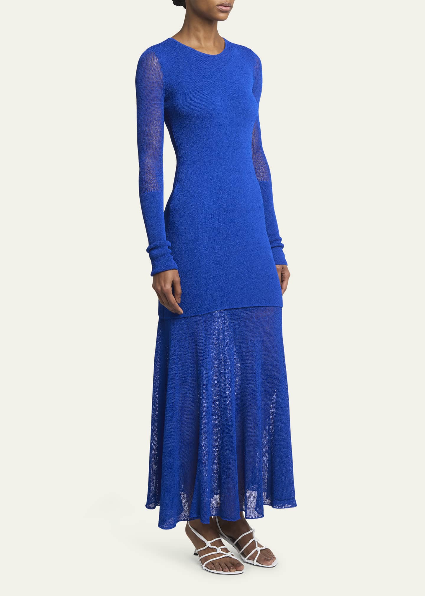 Proenza Schouler Anita Long-Sleeve Sheer Open-Knit Layered Maxi Dress ...