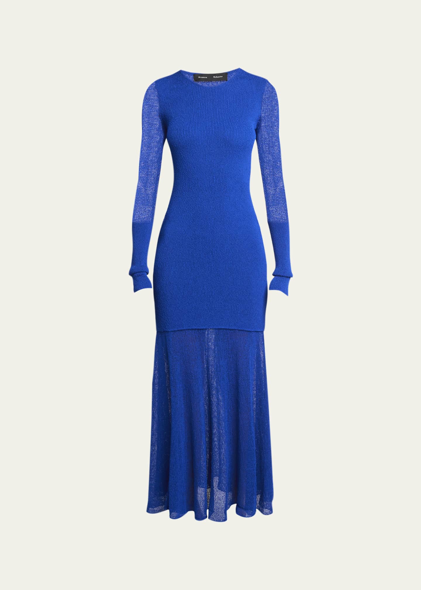 Proenza Schouler Anita Long-Sleeve Sheer Open-Knit Layered Maxi Dress ...