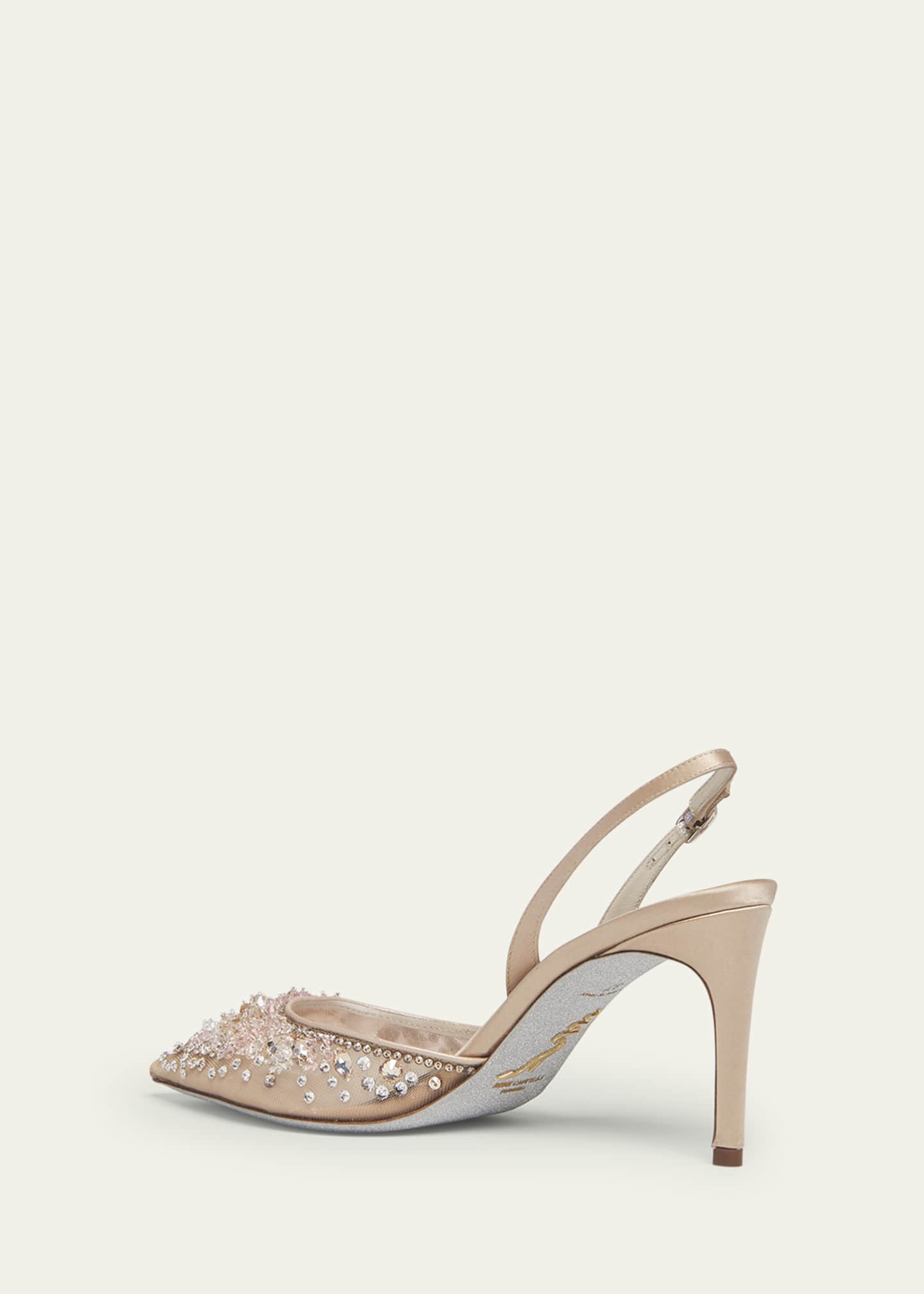 Rene Caovilla Crystal Embroidered Silk Slingback Pumps Image 2 of 3