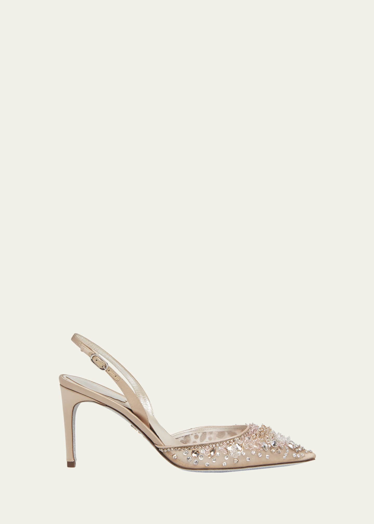 Rene Caovilla Crystal Embroidered Silk Slingback Pumps Image 1 of 3