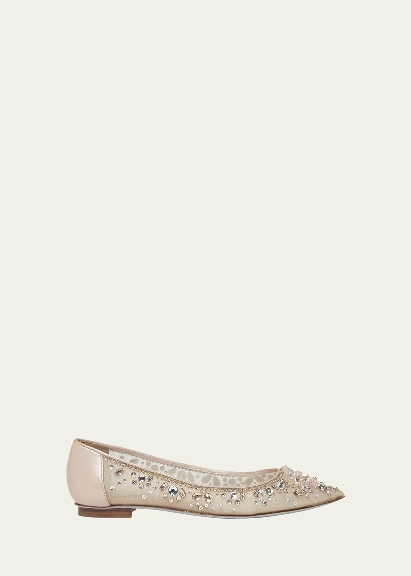 Rene Caovilla Crystal Embroidered Mesh Ballerina Flats Image 1 of 3