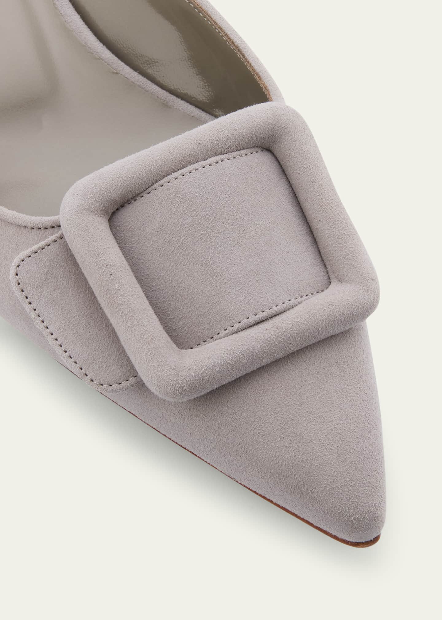 Manolo Blahnik Maysale Suede Buckle Ballerina Mules Image 3 of 4