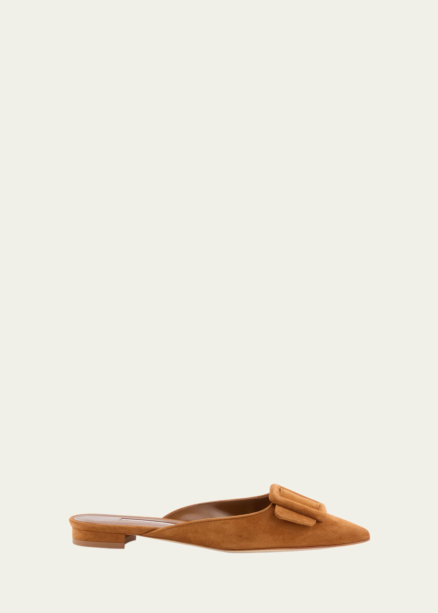 Manolo Blahnik Maysale Suede Buckle Ballerina Mules Image 1 of 4