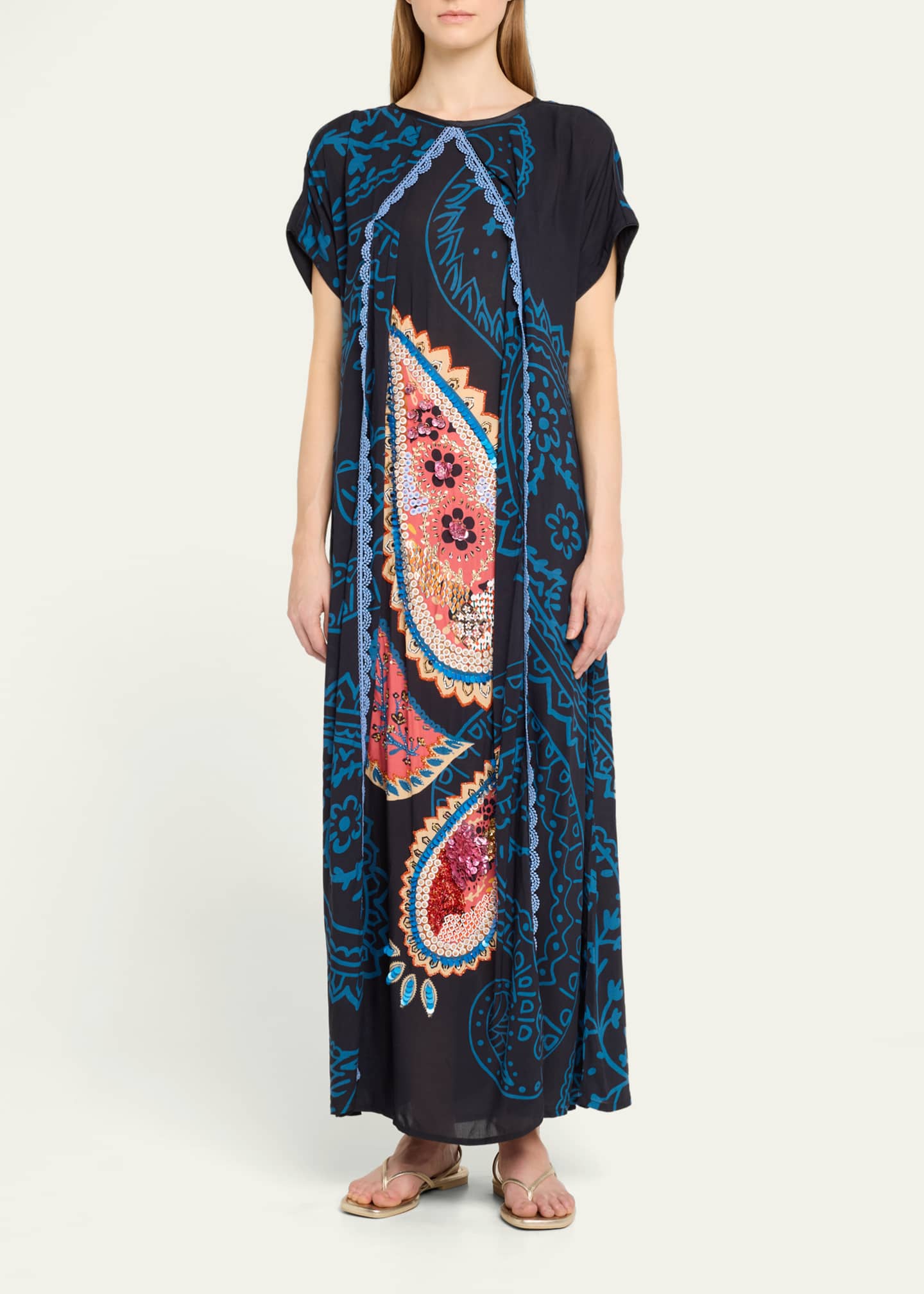 Verandah Paisley Hand Beaded Draped Kaftan Image 2 of 5