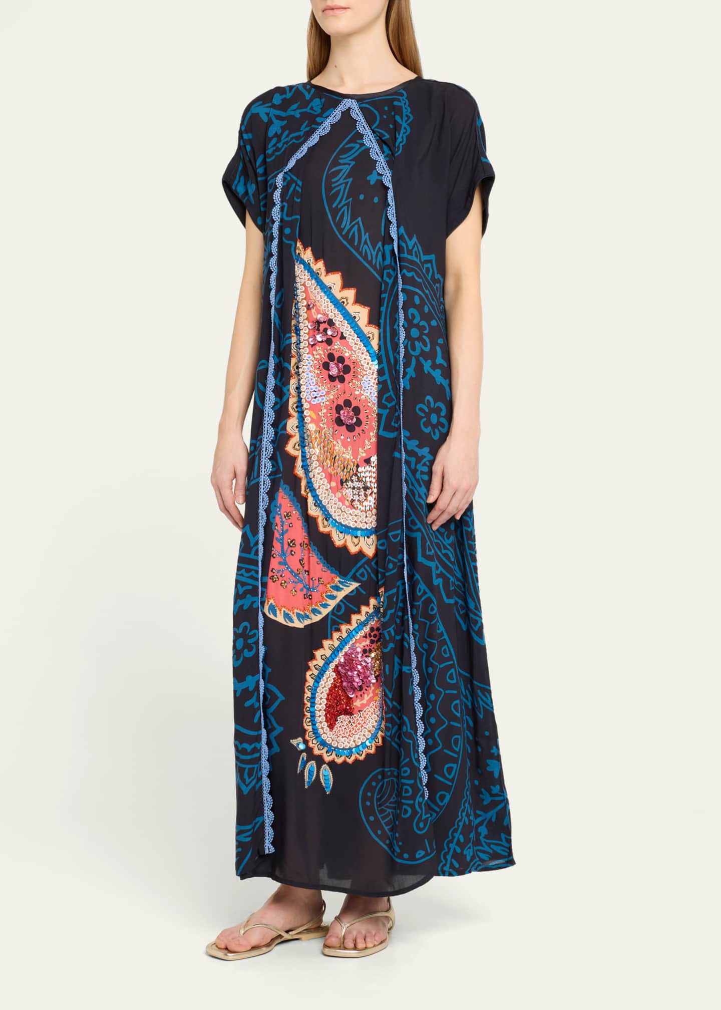 Verandah Paisley Hand Beaded Draped Kaftan Image 4 of 5