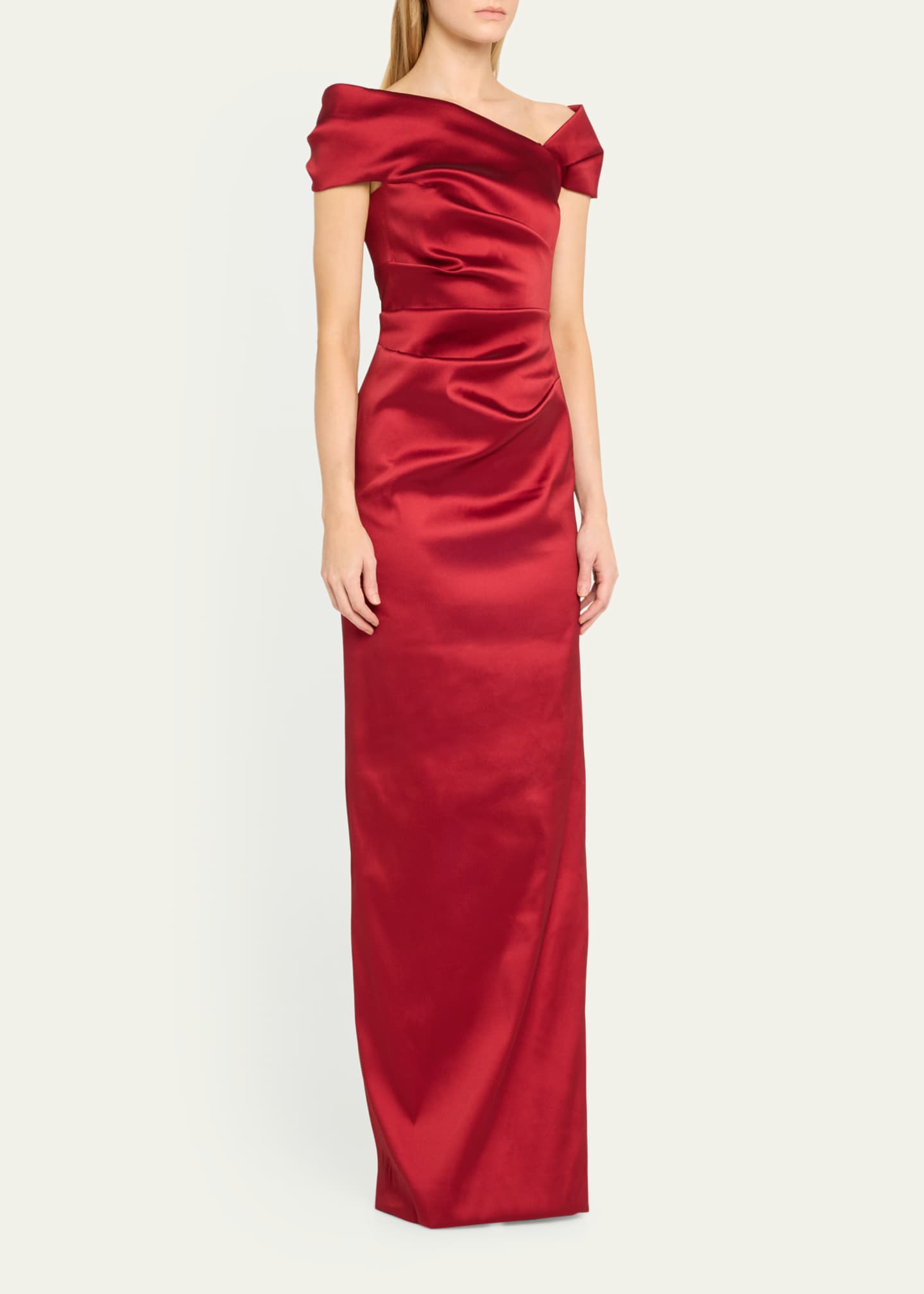 The Chlorophyll off shoulder column gown with signature wave detail