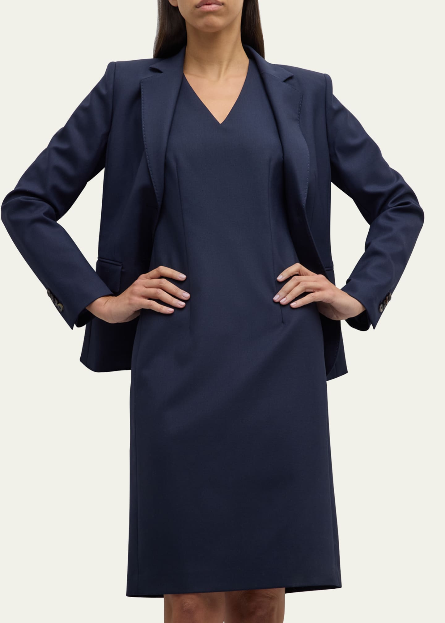 Lafayette 148 New York Responsible Stretch Wool V-Neck Sheath Dress - Blue