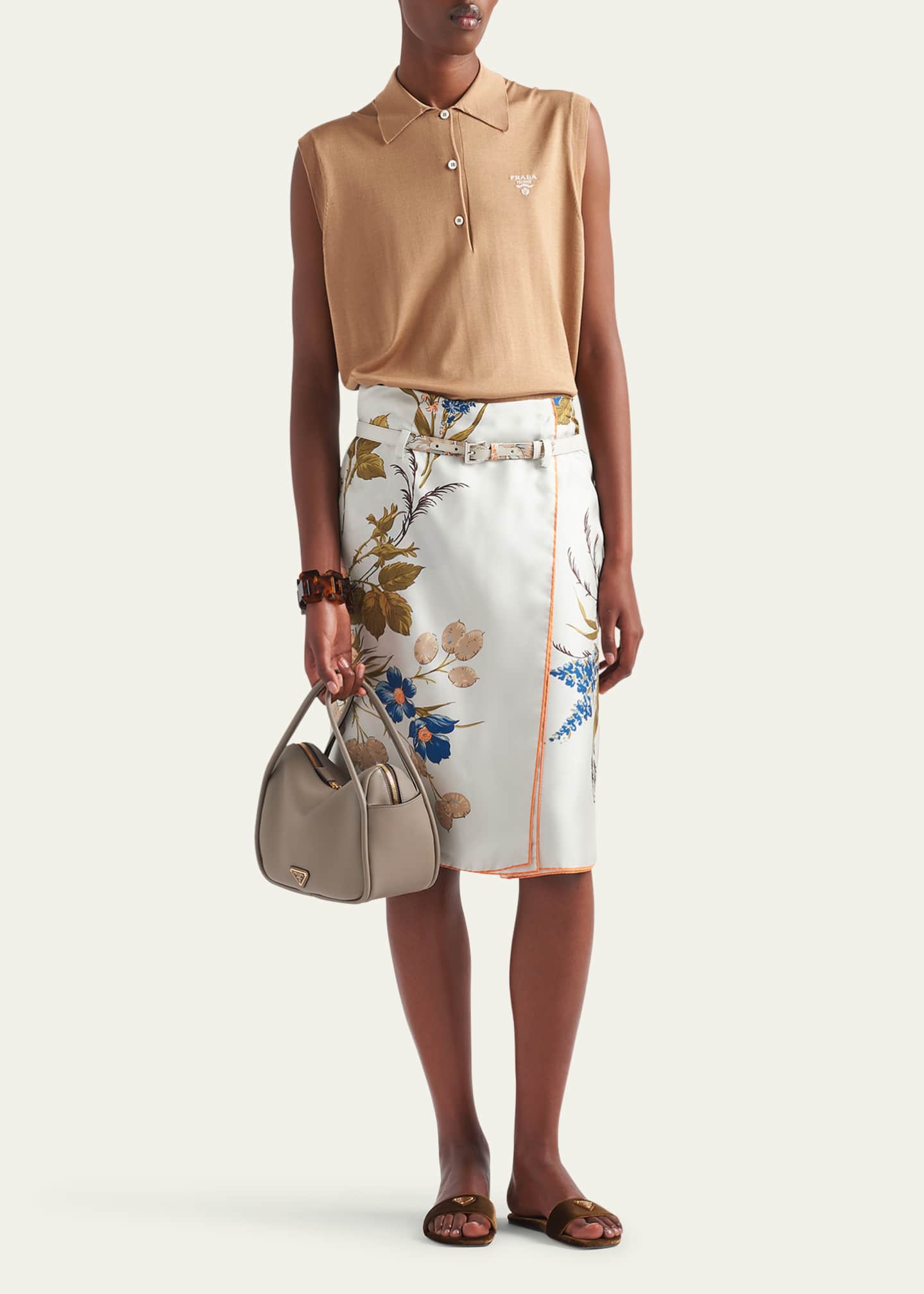 Prada Gentian Silk Twill Belted Knee-Length Skirt Image 2 of 4