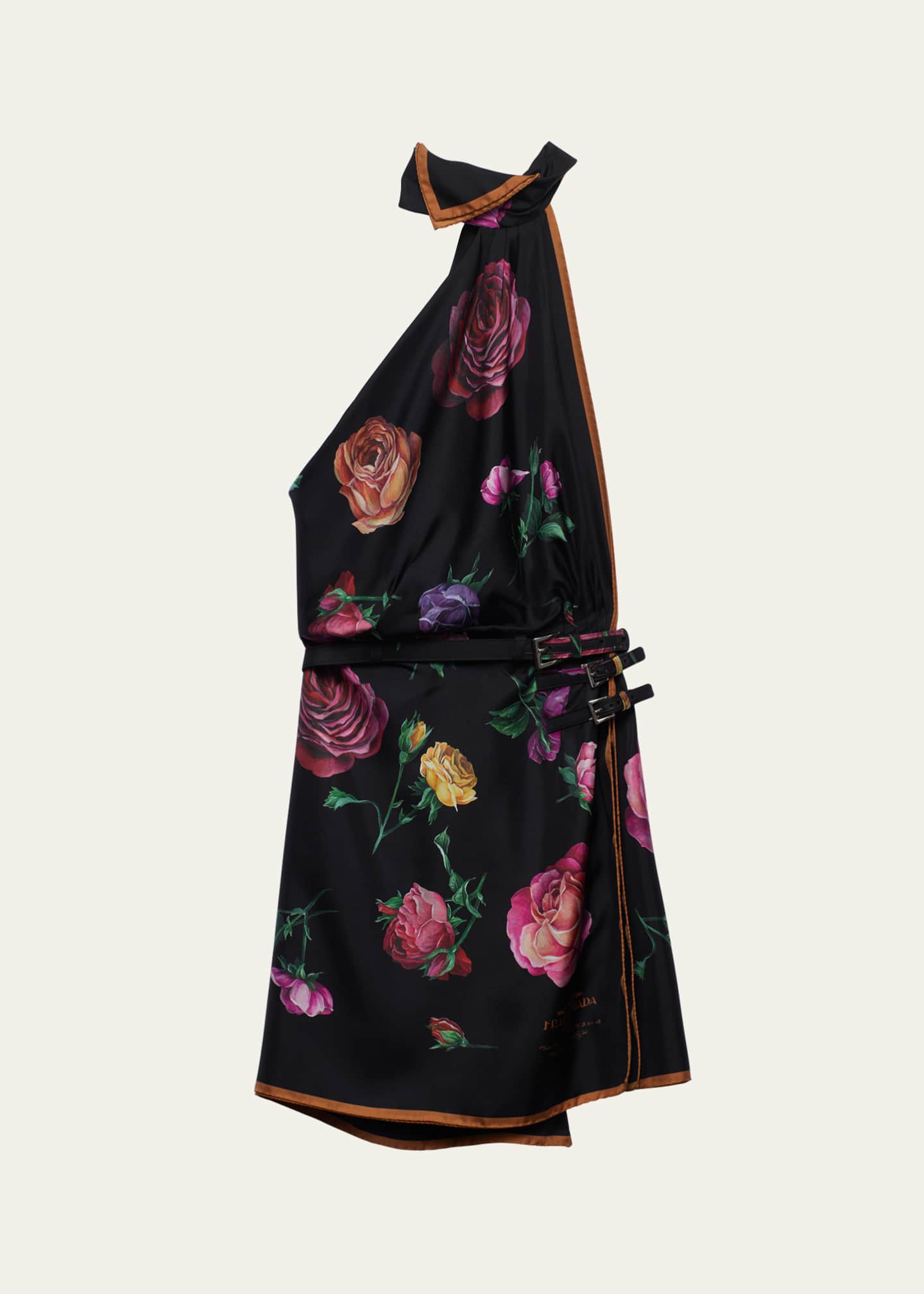Prada Silk Twill Floral-Print Backless Halter Mini Dress Image 1 of 5