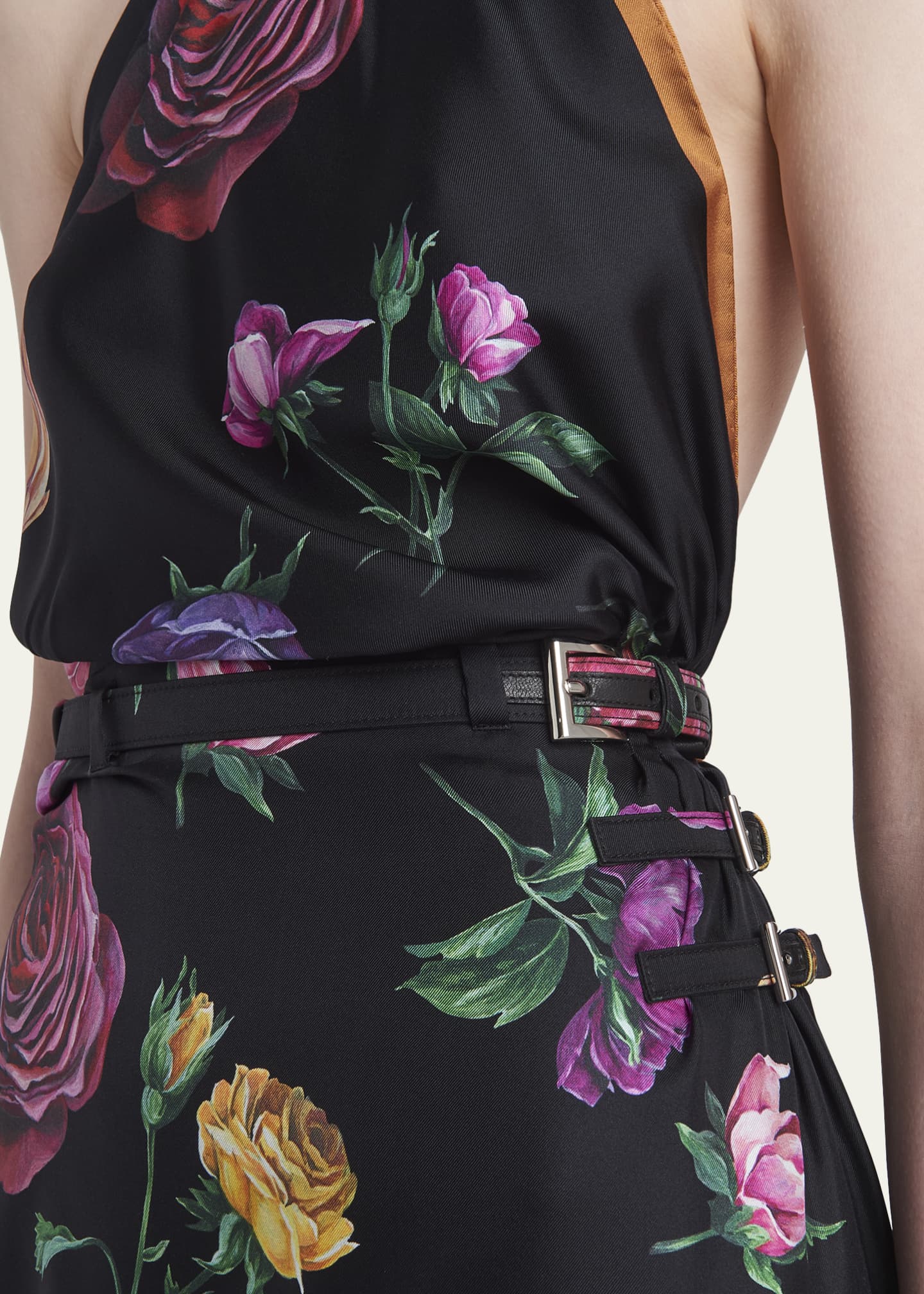 Prada Silk Twill Floral-Print Backless Halter Mini Dress Image 5 of 5