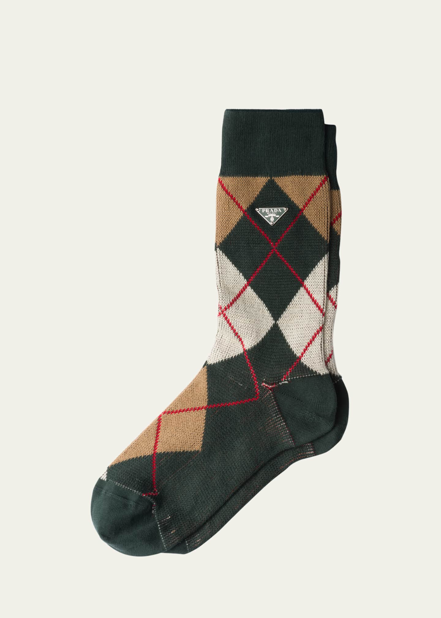 PRADA プラダ Argyle logo socks コットン アーガイル ソックス Argyle cotton-blend jacquard socks in blue - Prada | Mytheresa