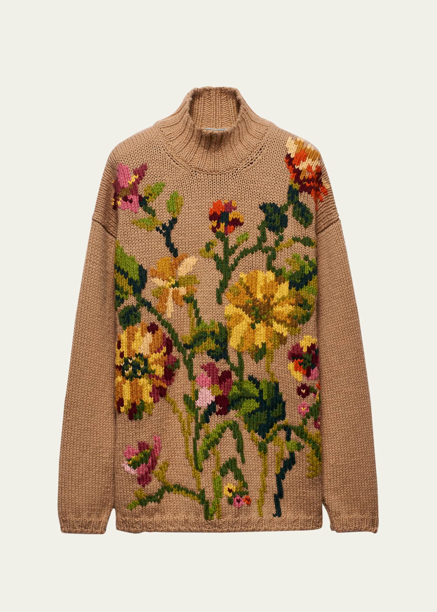 Prada Floral Wool Intarsia Long-Sleeve Sweater