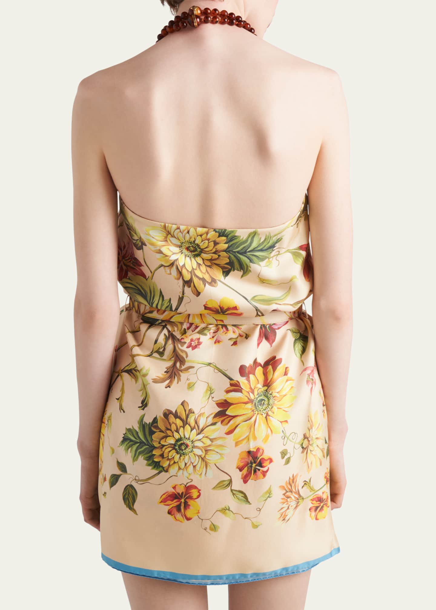 Prada Floral Belted Silk Twill Mini Dress Image 3 of 4