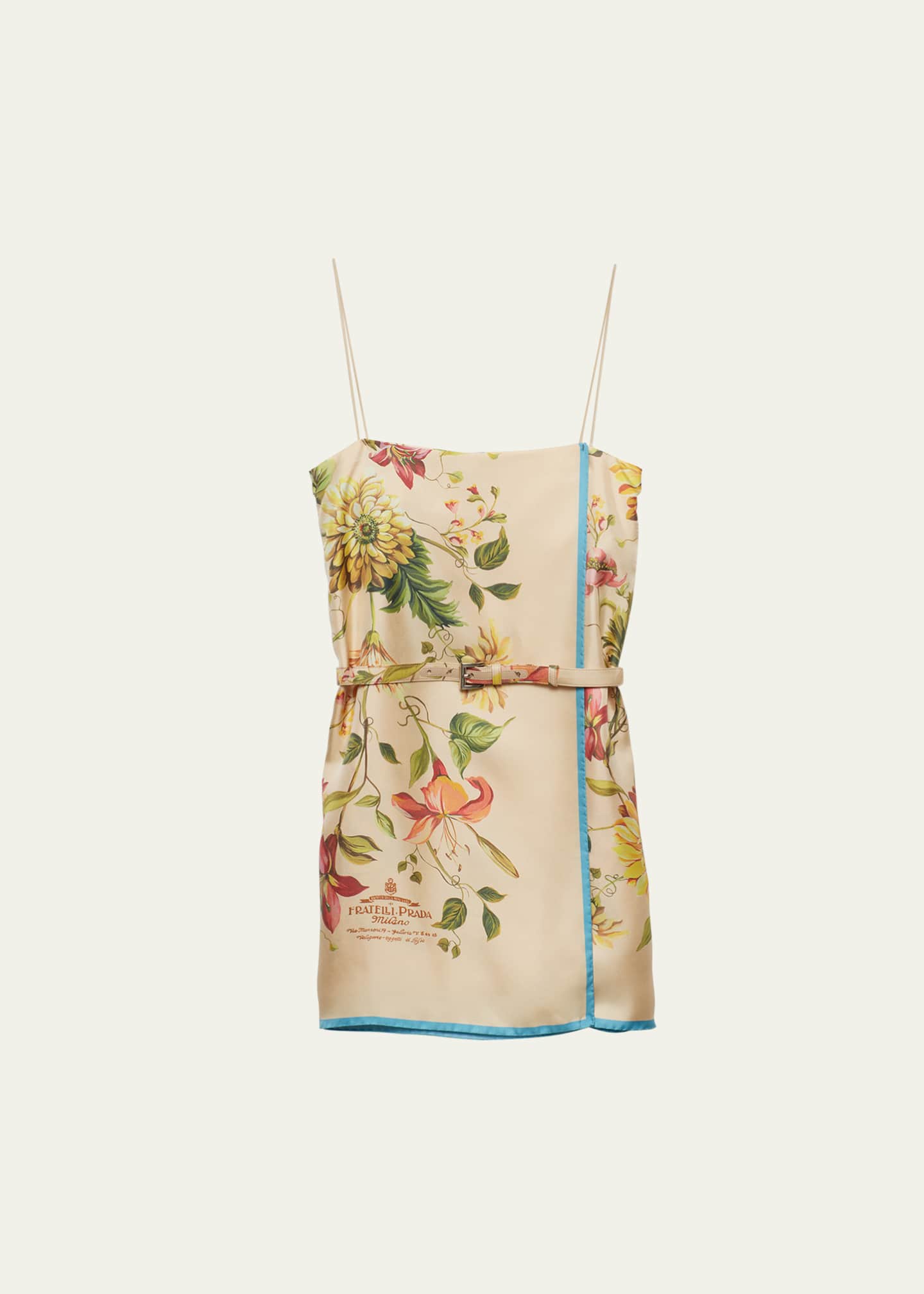 Prada Floral Belted Silk Twill Mini Dress Image 1 of 4
