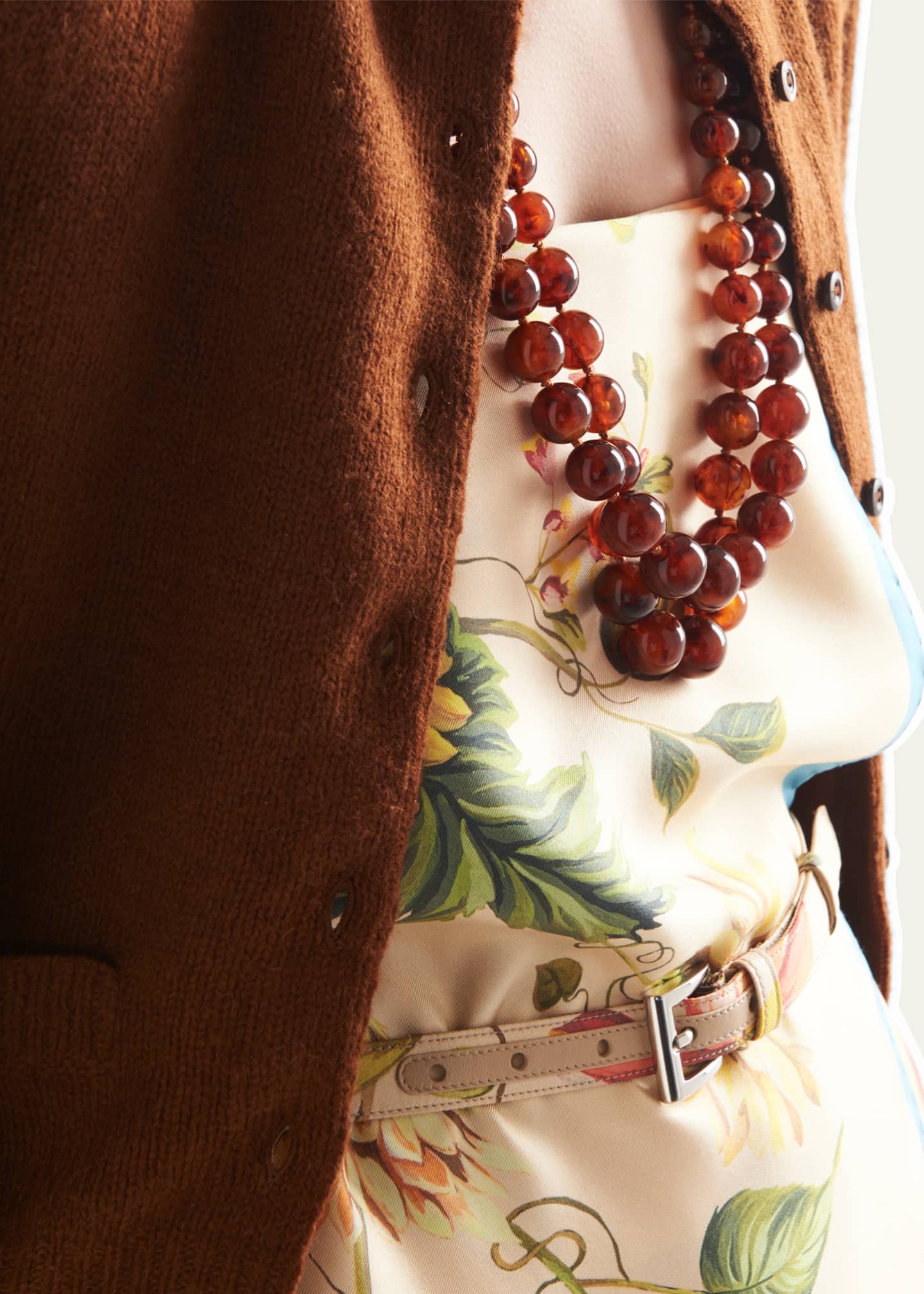 Prada Floral Belted Silk Twill Mini Dress Image 4 of 4