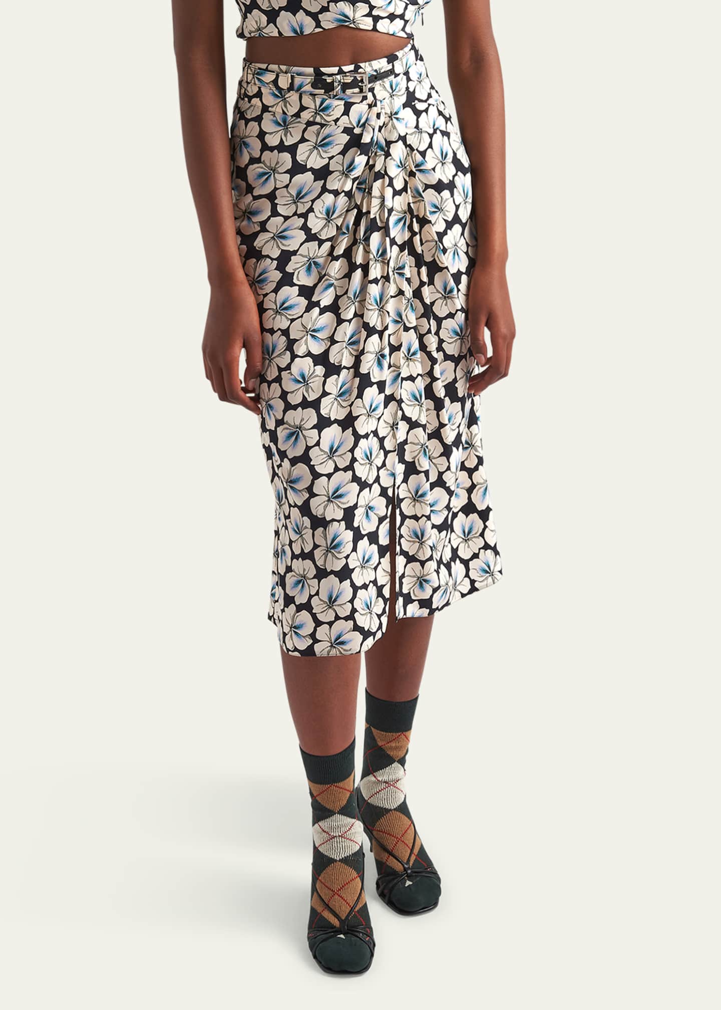 Prada Anemone Printed Pongee Midi Skirt - Bergdorf Goodman