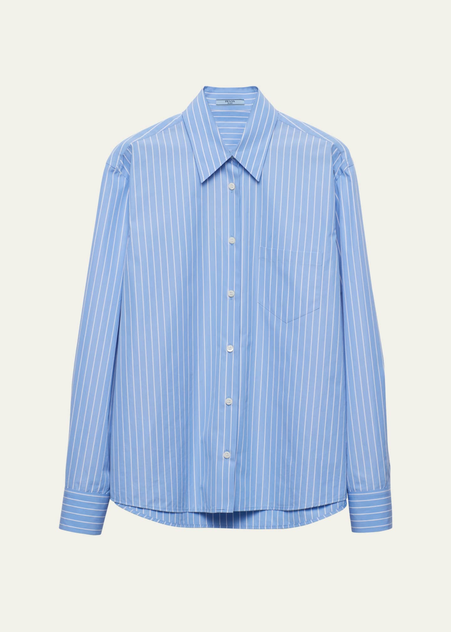 Prada Striped Cotton Poplin Button-Front Shirt Image 1 of 4