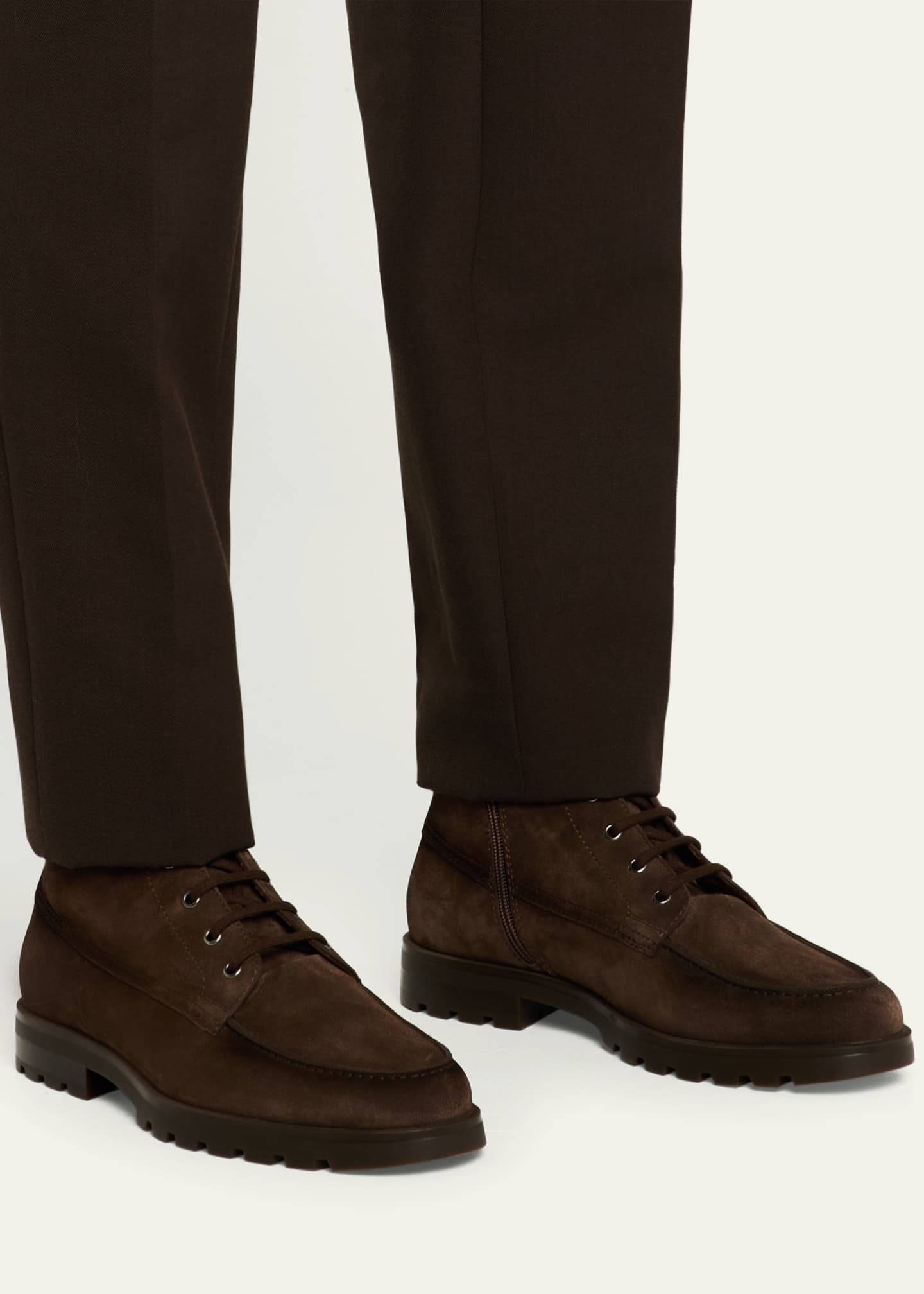 Santoni Men's Flair Suede Side-Zip Lace-Up Boots Image 2 of 6