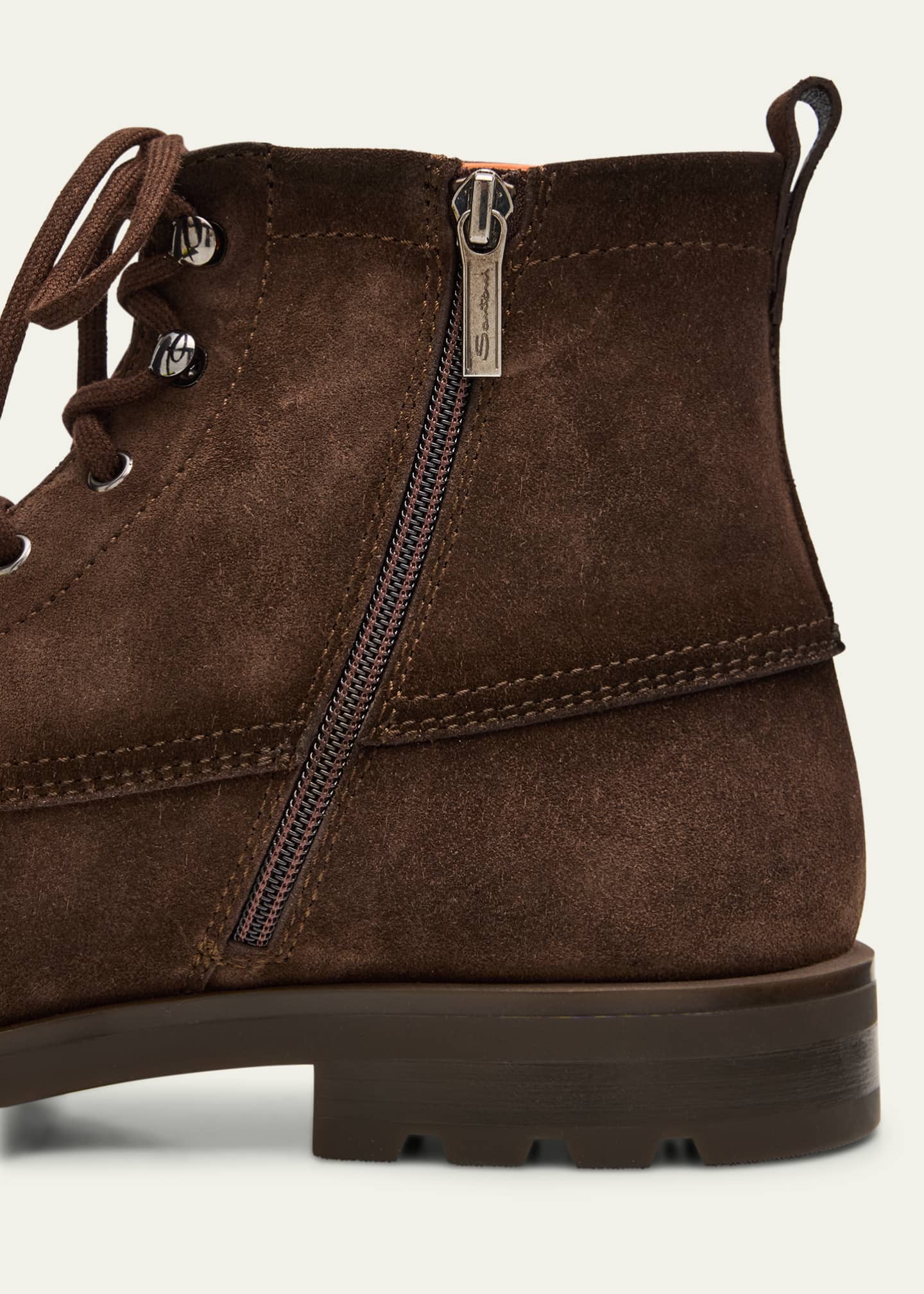 Santoni Men's Flair Suede Side-Zip Lace-Up Boots Image 5 of 6