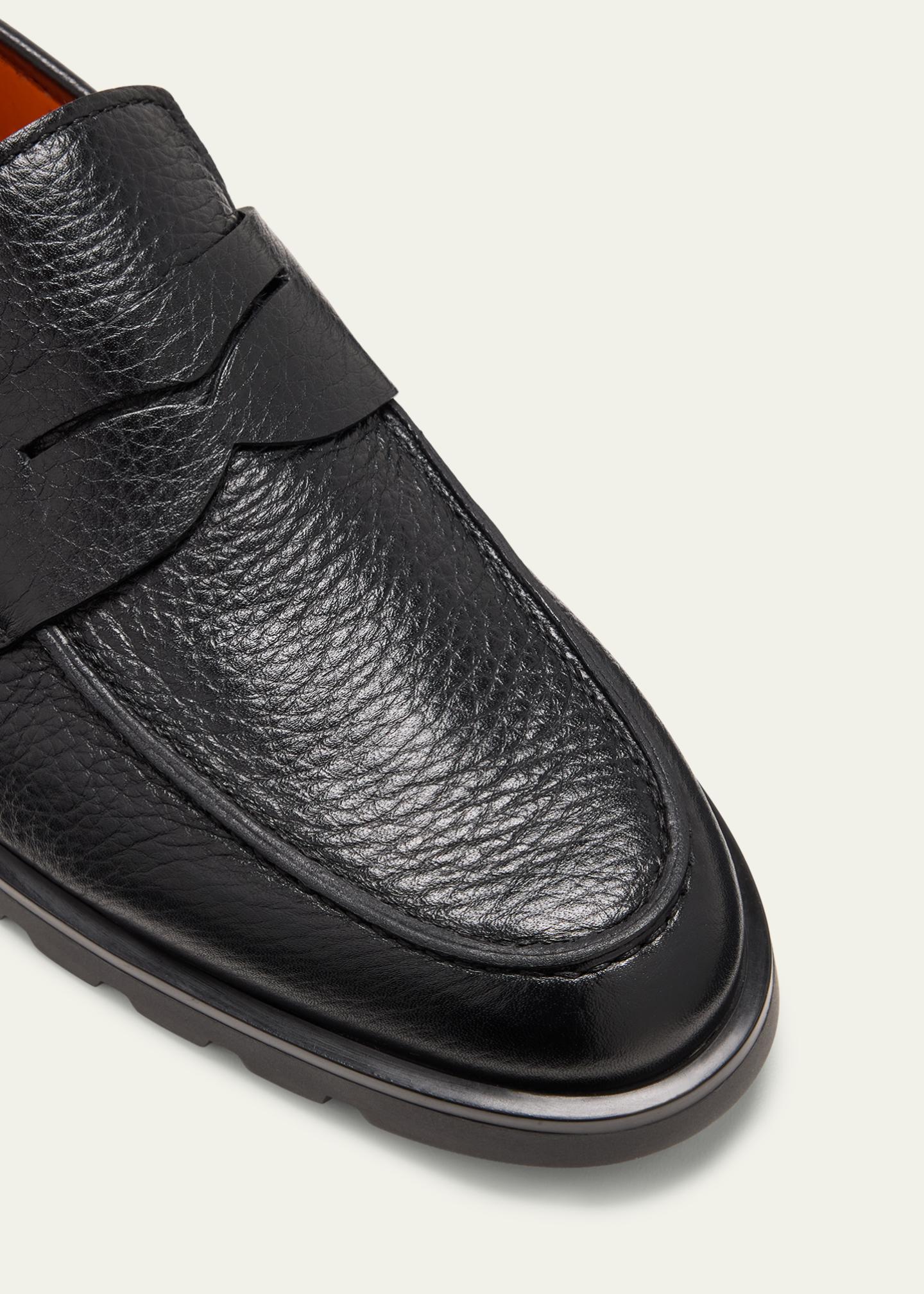 Santoni black pebble leather penny loafers size 11 Santoni - Rock Black Leather Loafer | Mitchell Stores main image 3
