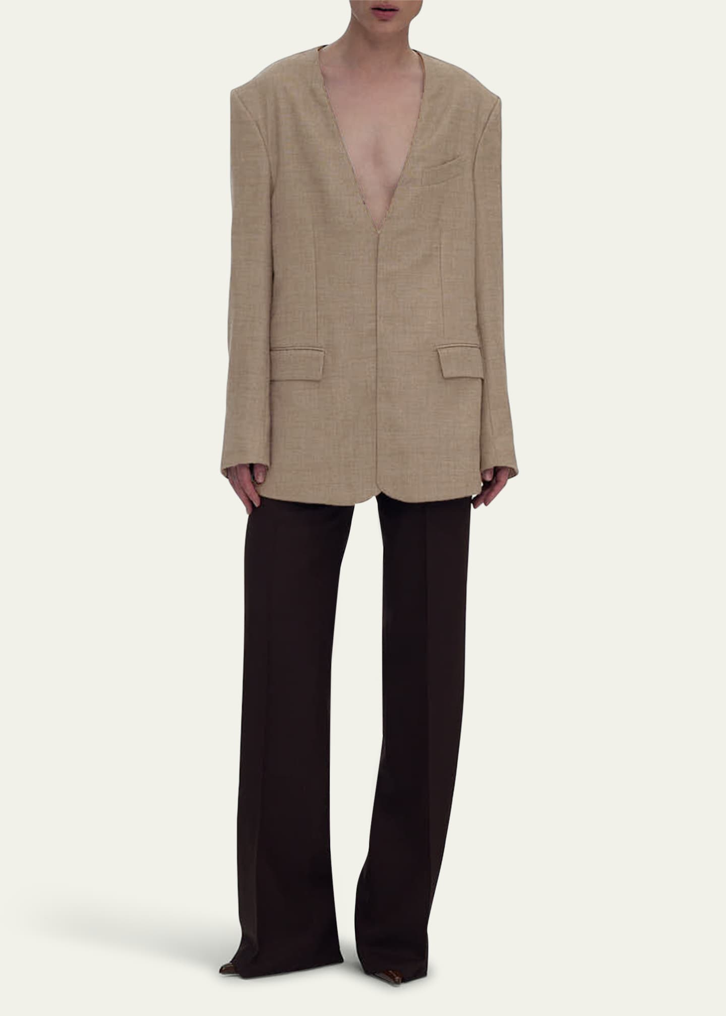 bettter Deep V Neck Back Zip Wool Jacket Image 2 of 5