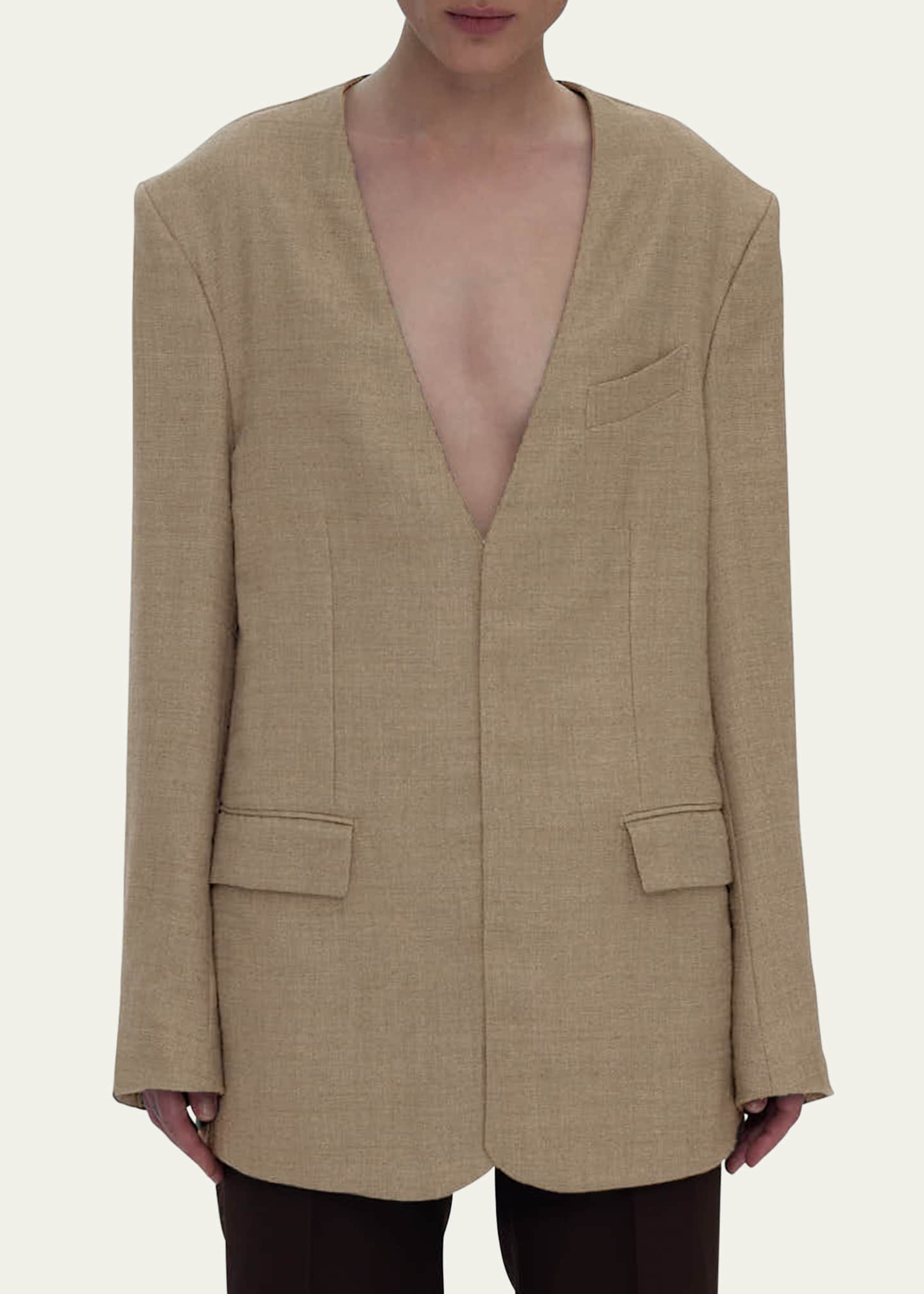 bettter Deep V Neck Back Zip Wool Jacket Image 4 of 5