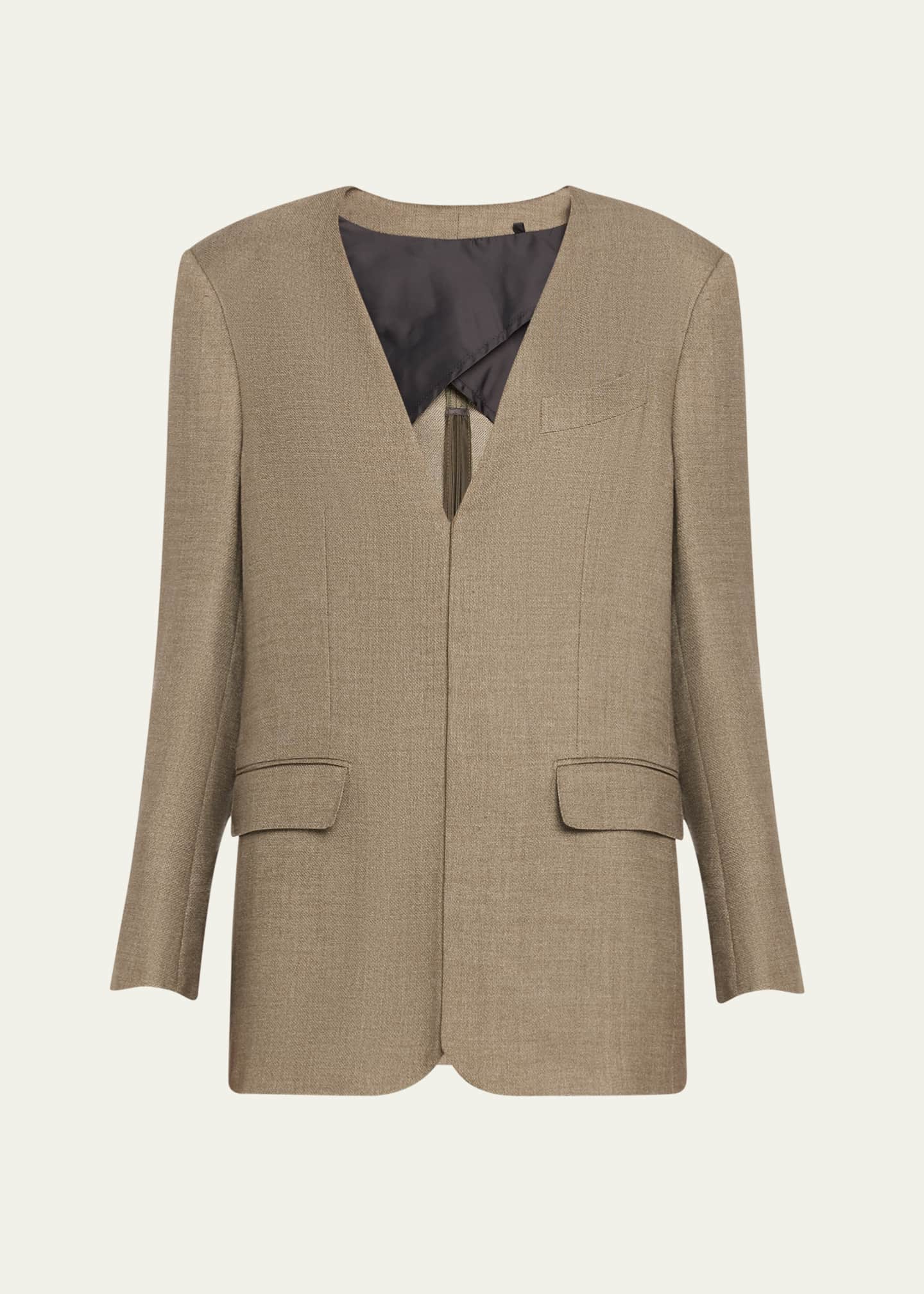 bettter Deep V Neck Back Zip Wool Jacket Image 1 of 5