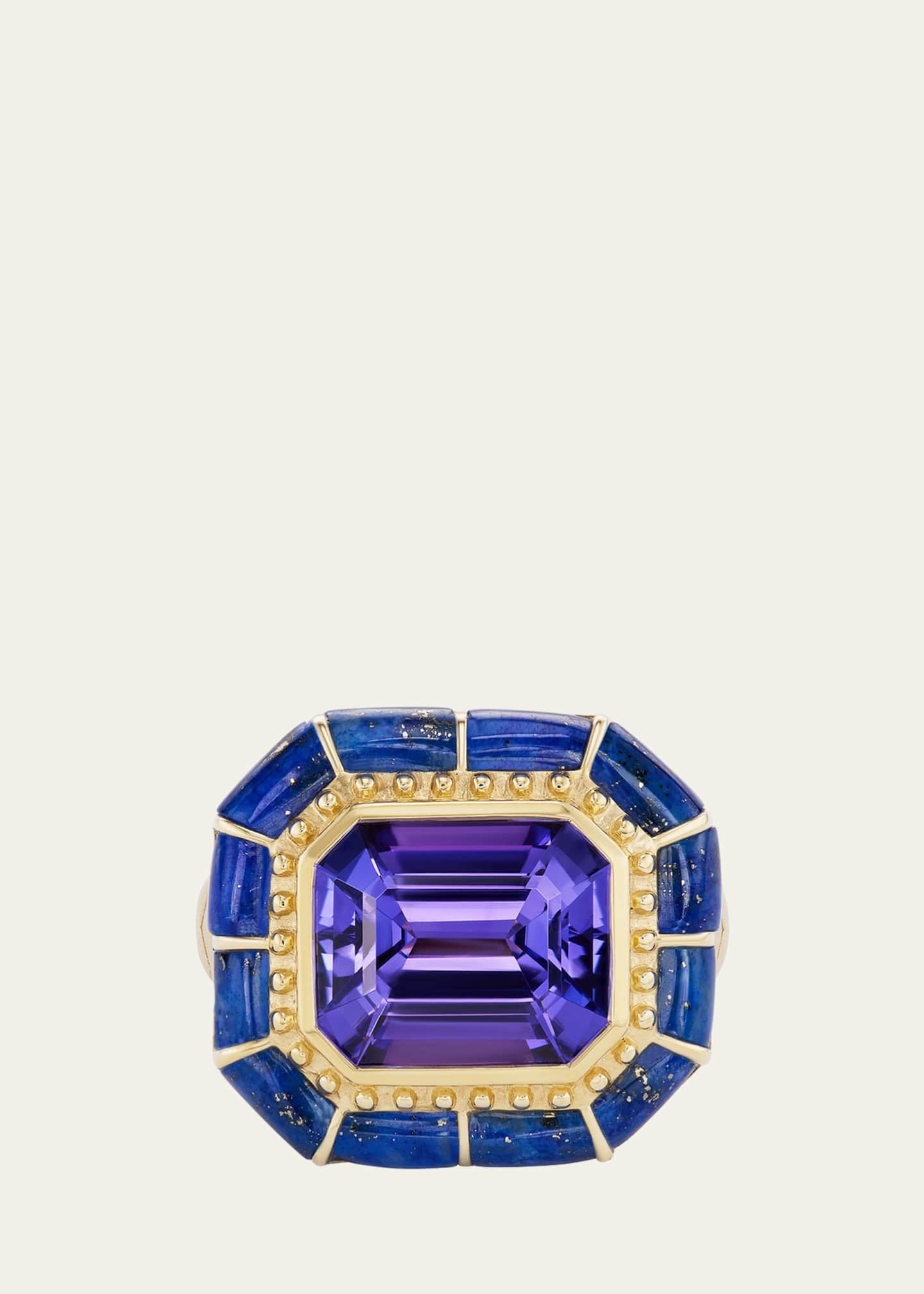 Orly Marcel OAK 18K Yellow Gold Tanzanite and Lapis Statement Ring, Size 6.5 Image 1 of 2