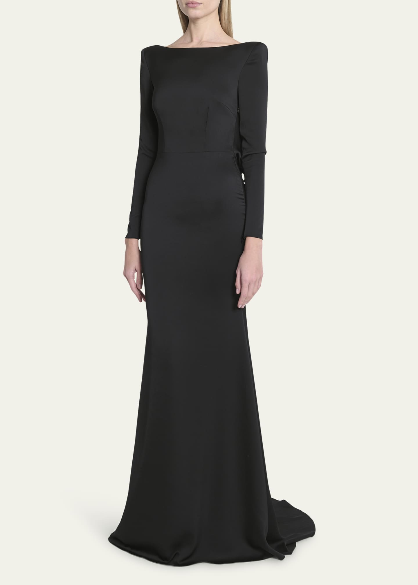 Alex Perry Draped Backless Long-Sleeve Trumpet Satin Gown Image 4 of 5
