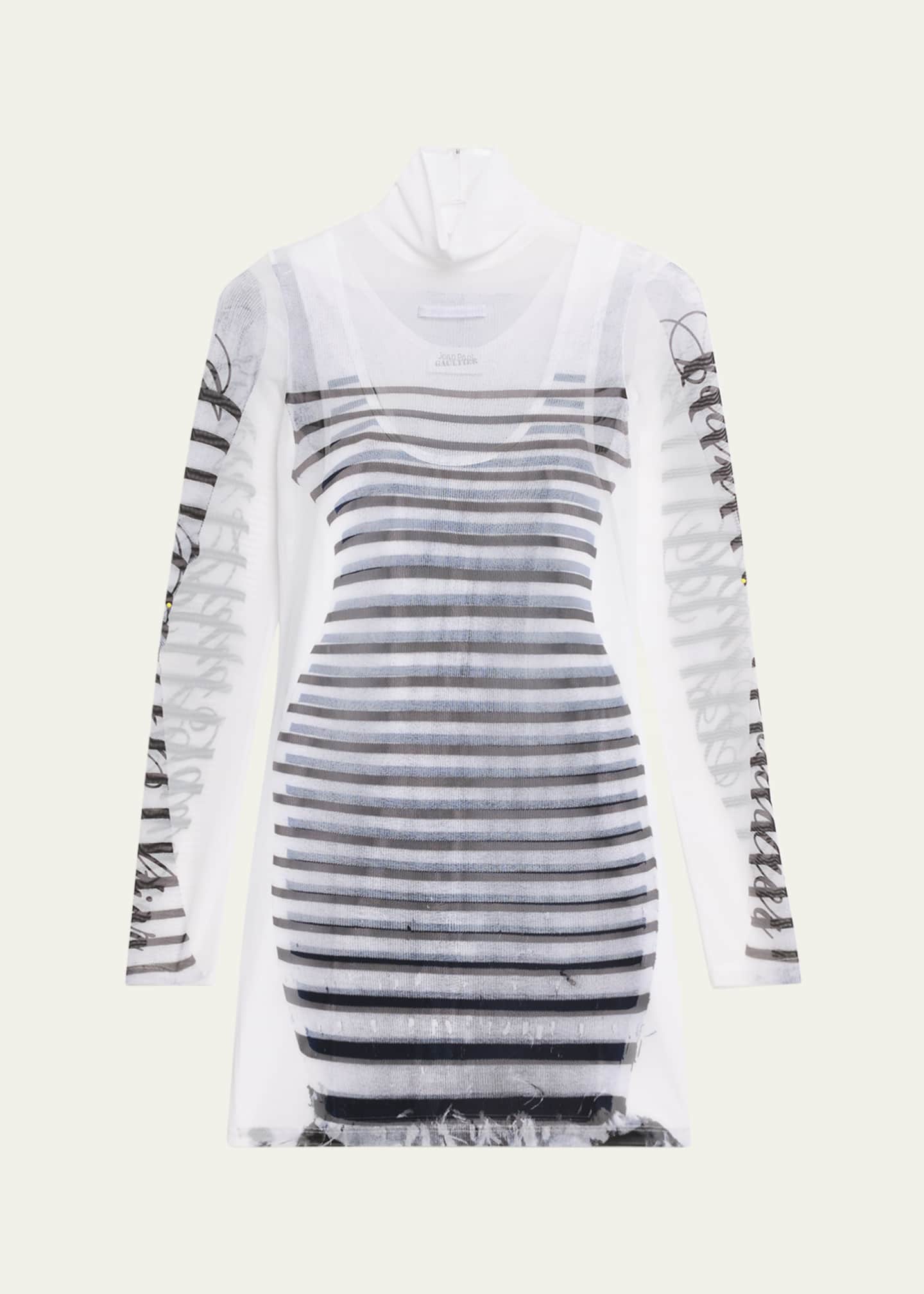Jean Paul Gaultier Mariniere Printed Mesh Mini Dress Image 1 of 5